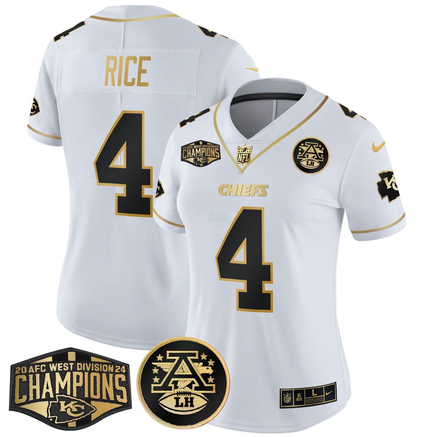 Camisa NFL Women’s 2024 AFC West Division Champions Patch Dourada Vapor Limited Jersey