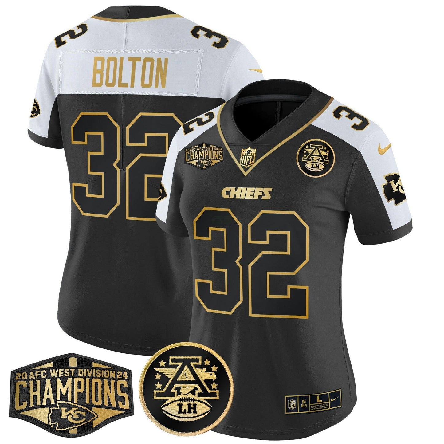 Camisa NFL Women’s 2024 AFC West Division Champions Patch Dourada Vapor Limited Jersey