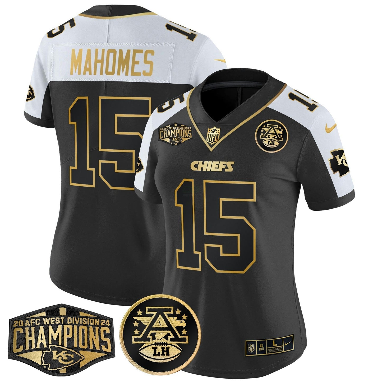 Camisa NFL Women’s 2024 AFC West Division Champions Patch Dourada Vapor Limited Jersey
