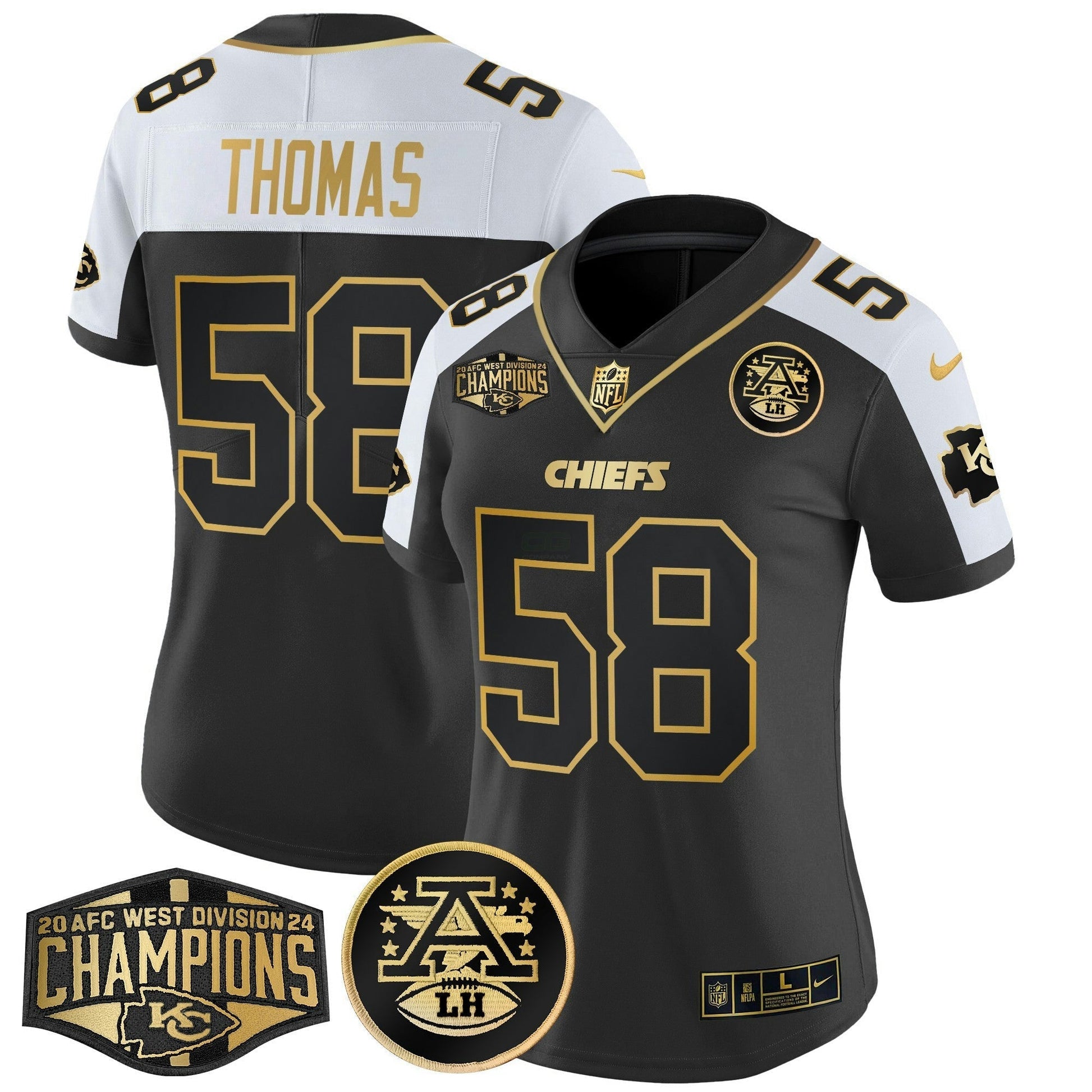 Camisa NFL Women’s 2024 AFC West Division Champions Patch Dourada Vapor Limited Jersey