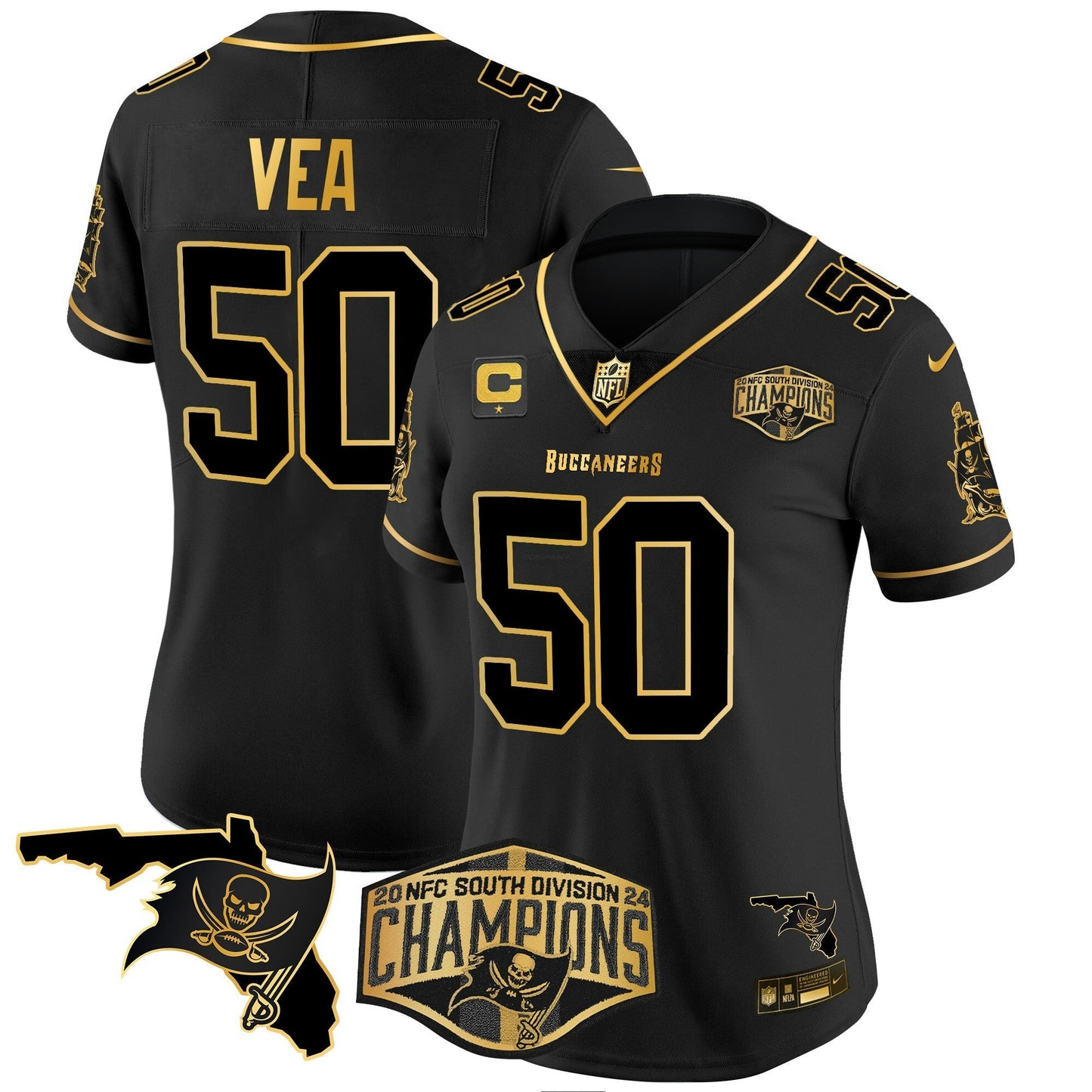 Camisa NFL Women’s 2024 NFC South Division Champions Patch Dourada Vapor Limited Jersey