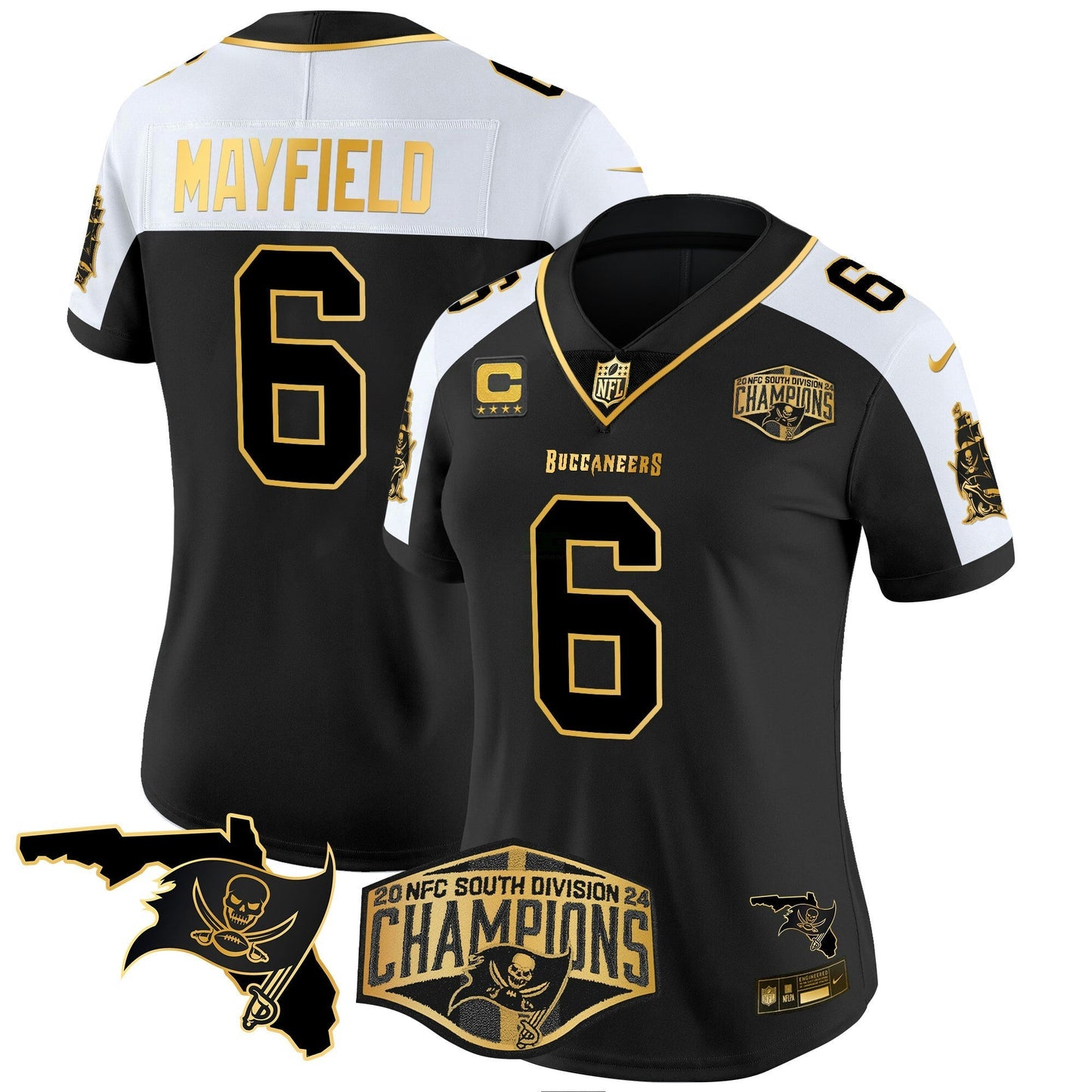 Camisa NFL Women’s 2024 NFC South Division Champions Patch Dourada Vapor Limited Jersey