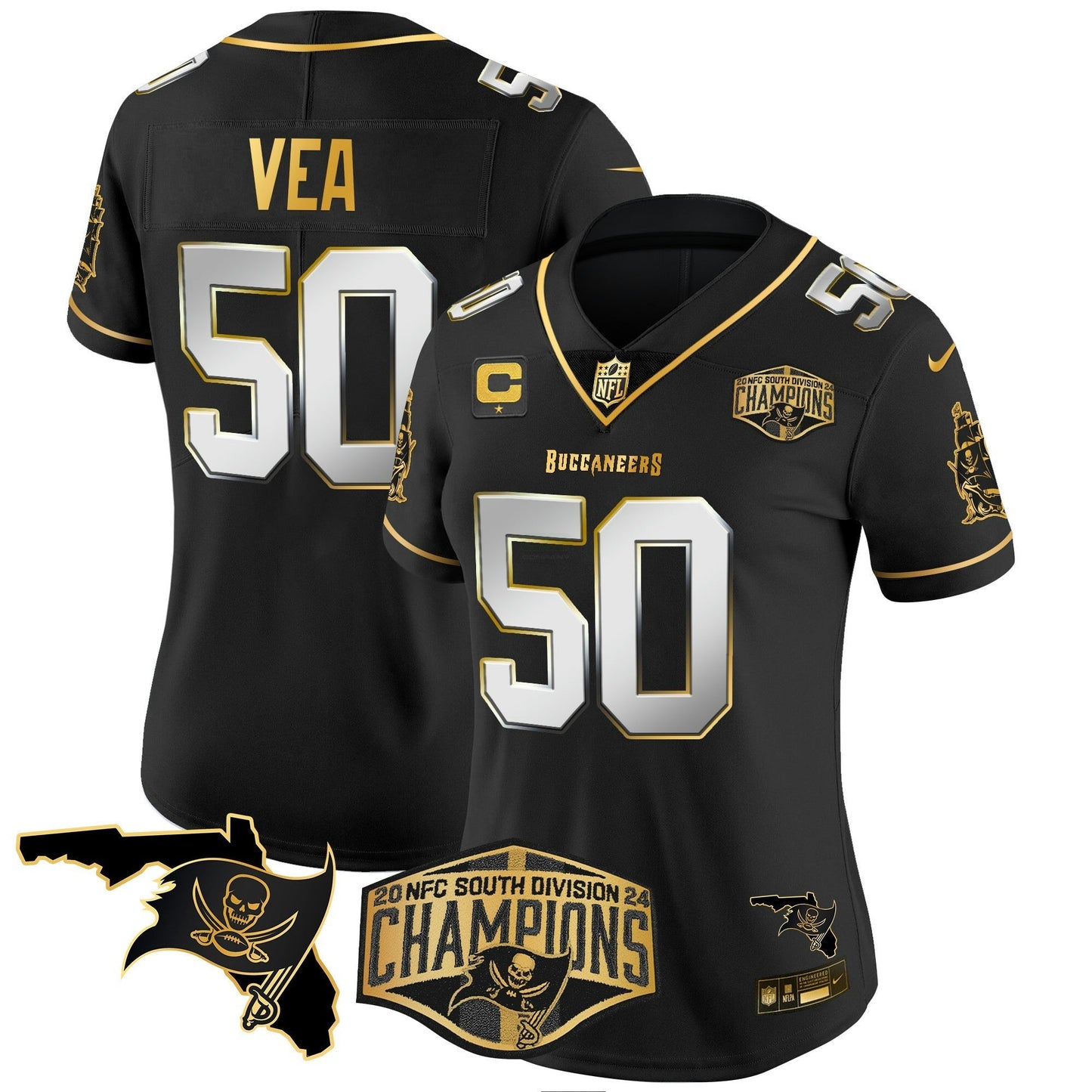 Camisa NFL Women’s 2024 NFC South Division Champions Patch Dourada Vapor Limited Jersey