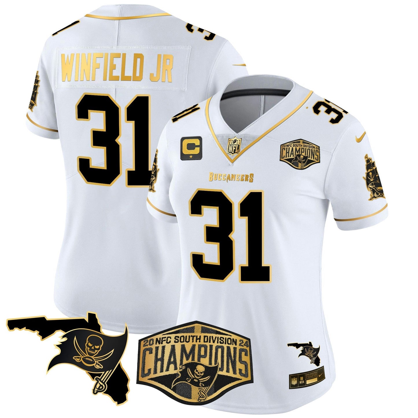 Camisa NFL Women’s 2024 NFC South Division Champions Patch Dourada Vapor Limited Jersey
