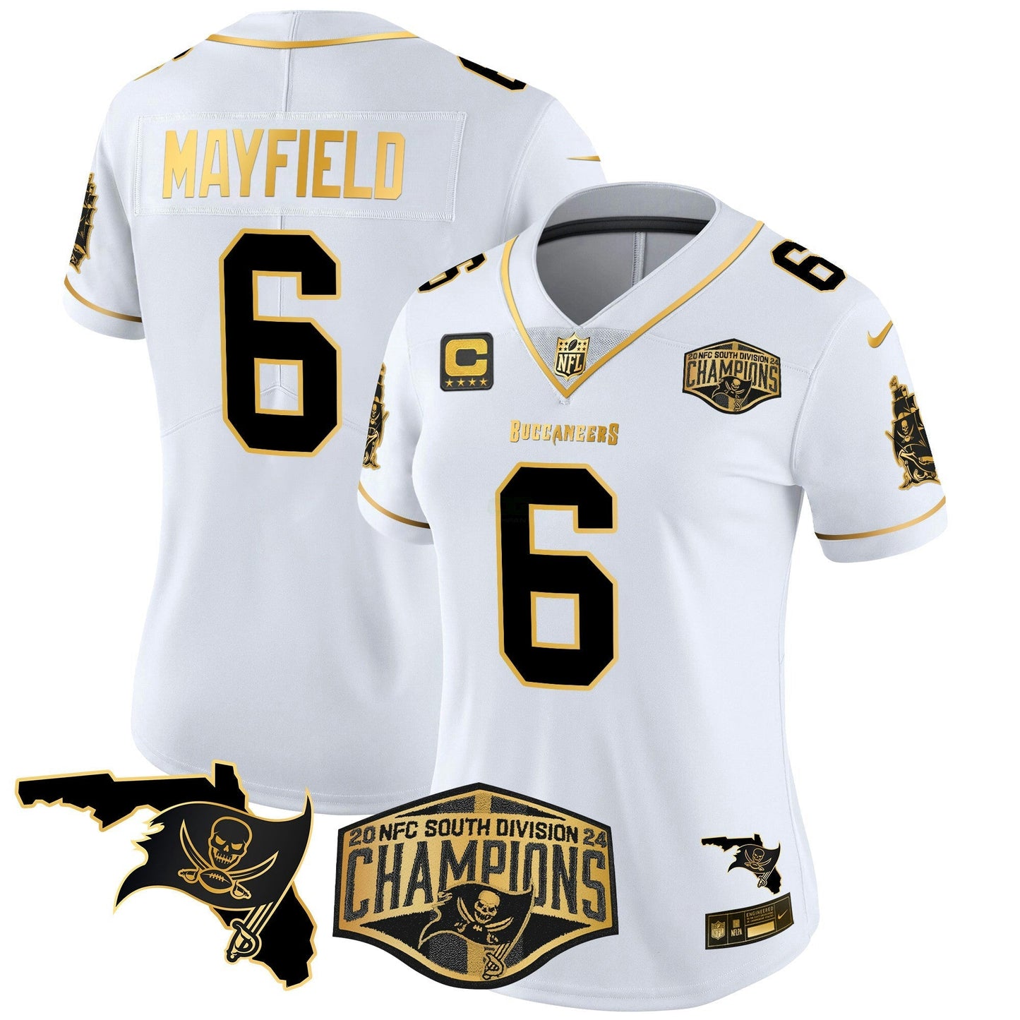 Camisa NFL Women’s 2024 NFC South Division Champions Patch Dourada Vapor Limited Jersey