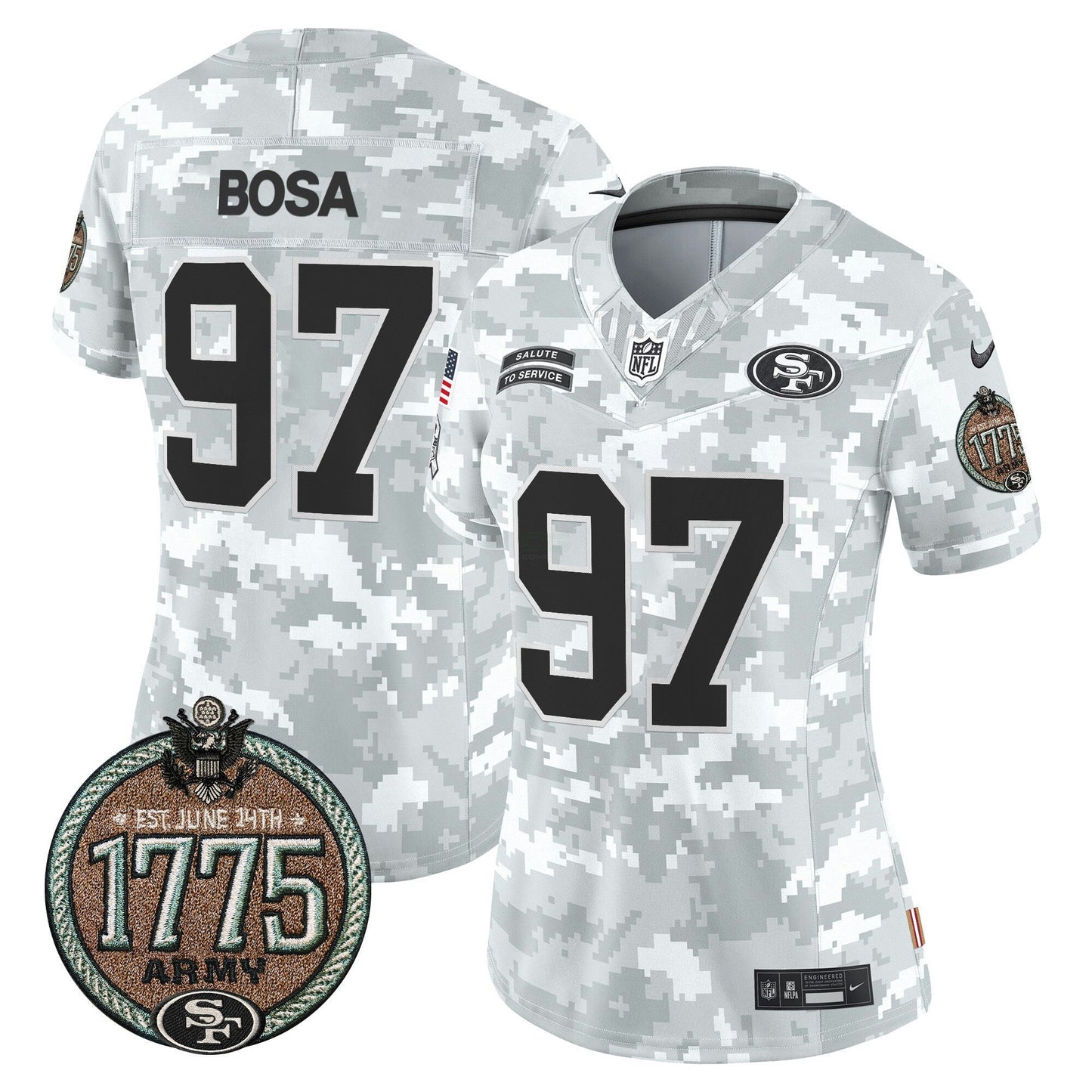 Camisa NFL San Francisco 49ers Women’s 2024 Salute to Service Establishment Year Patch Vapor Limited Jersey
