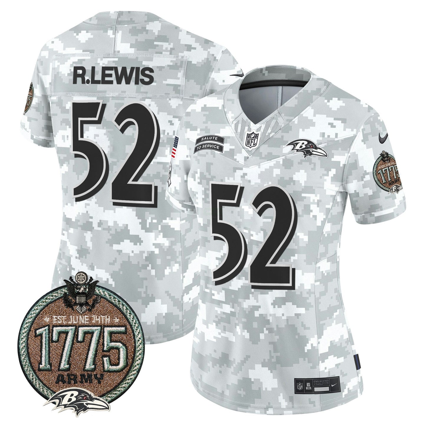 Camisa NFL Baltimore Ravens Women’s 2024 Salute to Service Establishment Year Patch Vapor Limited Jersey