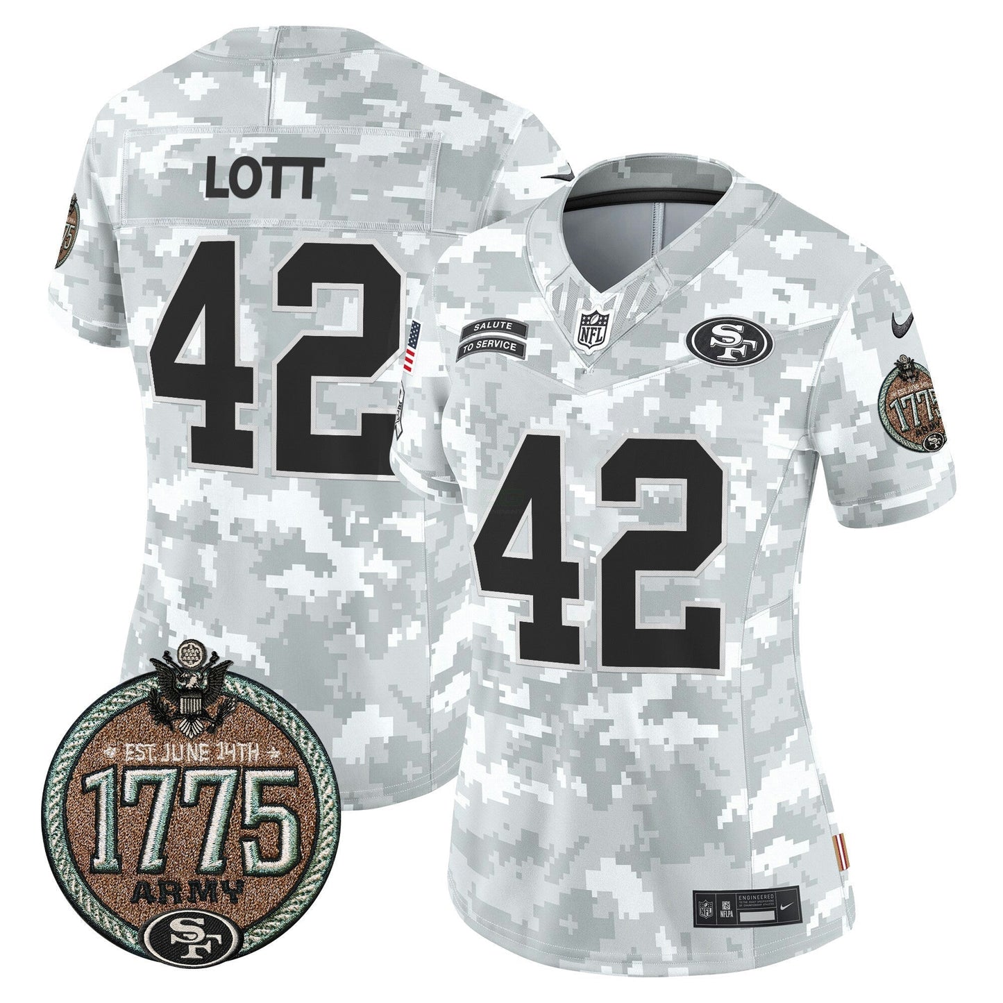 Camisa NFL San Francisco 49ers Women’s 2024 Salute to Service Establishment Year Patch Vapor Limited Jersey