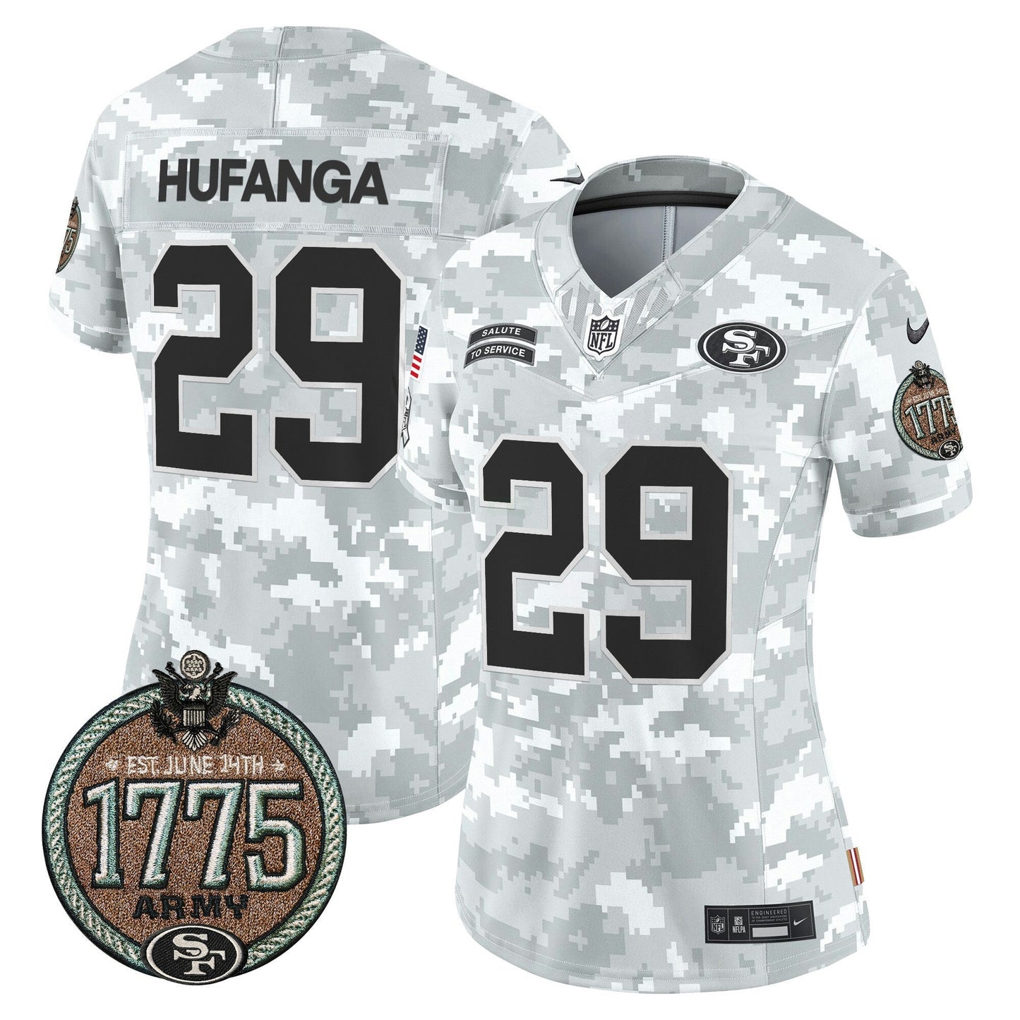 Camisa NFL San Francisco 49ers Women’s 2024 Salute to Service Establishment Year Patch Vapor Limited Jersey