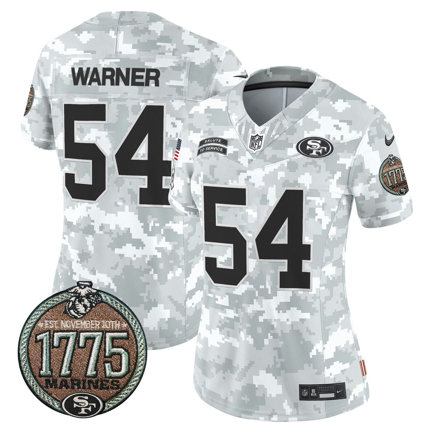 Camisa NFL San Francisco 49ers Women’s 2024 Salute to Service Establishment Year Patch Vapor Limited Jersey