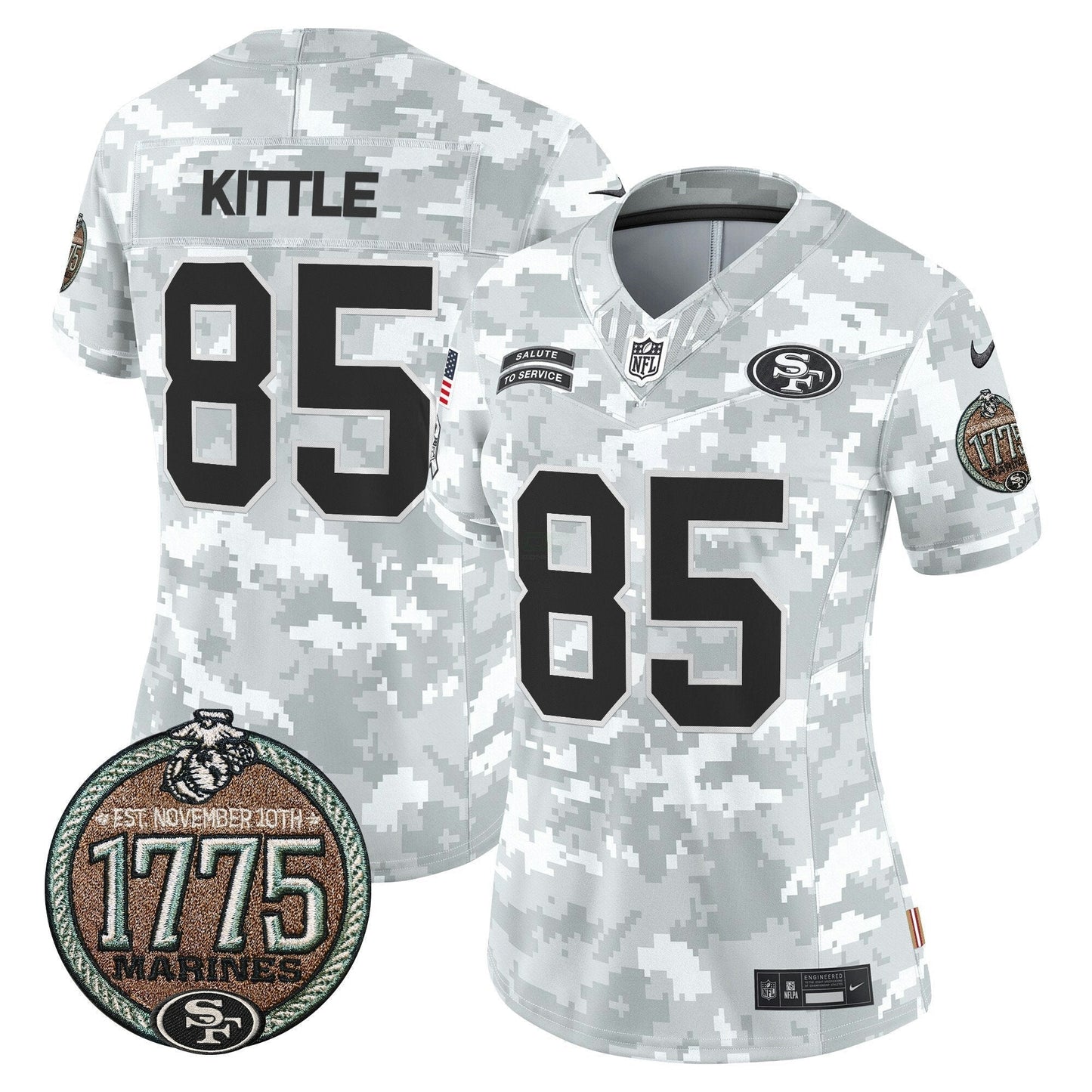 Camisa NFL San Francisco 49ers Women’s 2024 Salute to Service Establishment Year Patch Vapor Limited Jersey