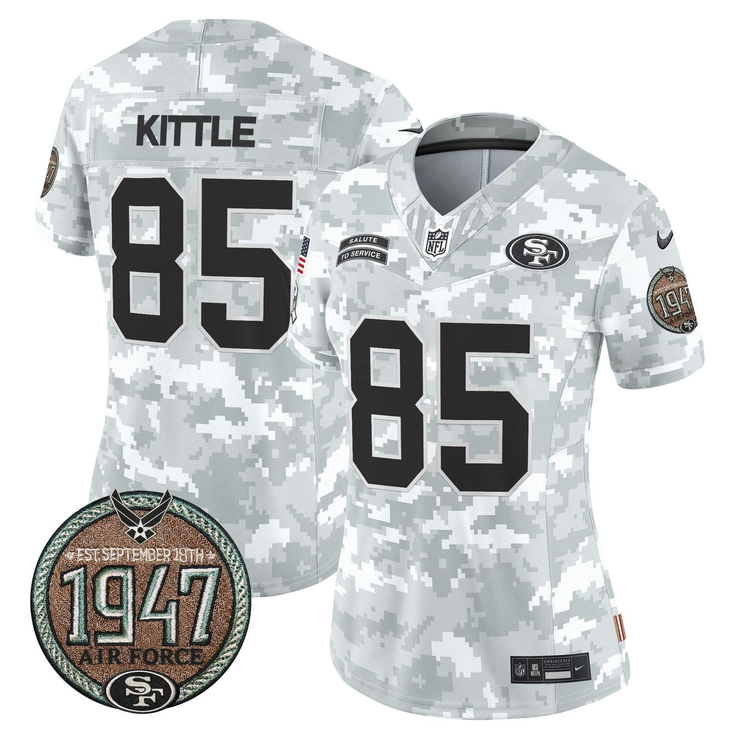 Camisa NFL San Francisco 49ers Women’s 2024 Salute to Service Establishment Year Patch Vapor Limited Jersey