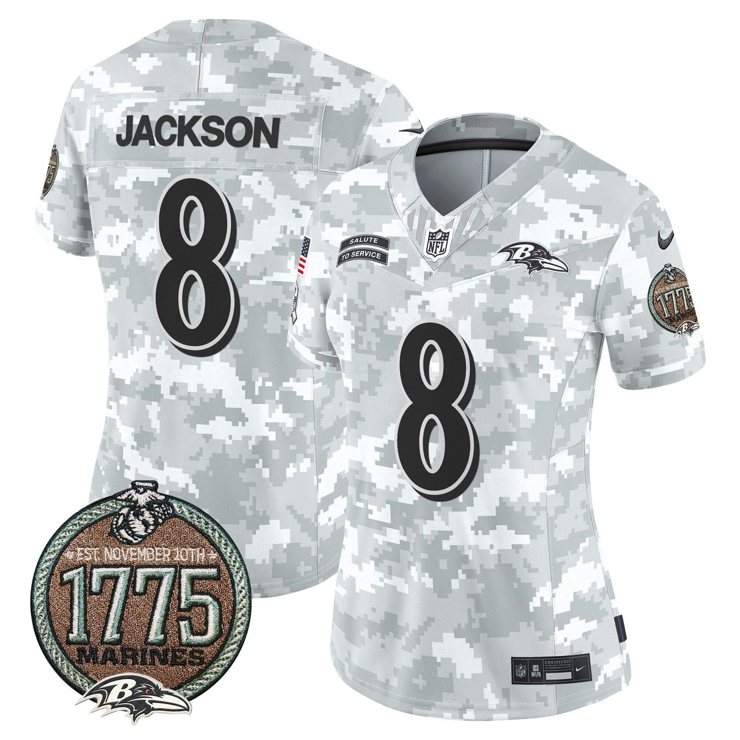 Camisa NFL Baltimore Ravens Women’s 2024 Salute to Service Establishment Year Patch Vapor Limited Jersey