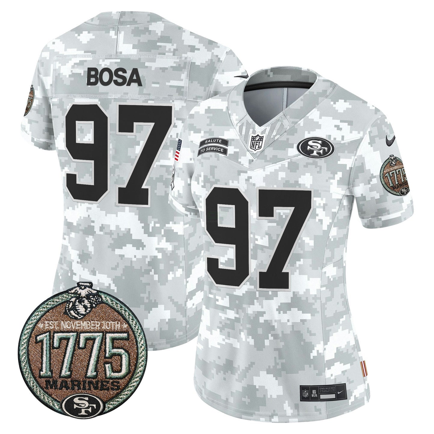 Camisa NFL San Francisco 49ers Women’s 2024 Salute to Service Establishment Year Patch Vapor Limited Jersey