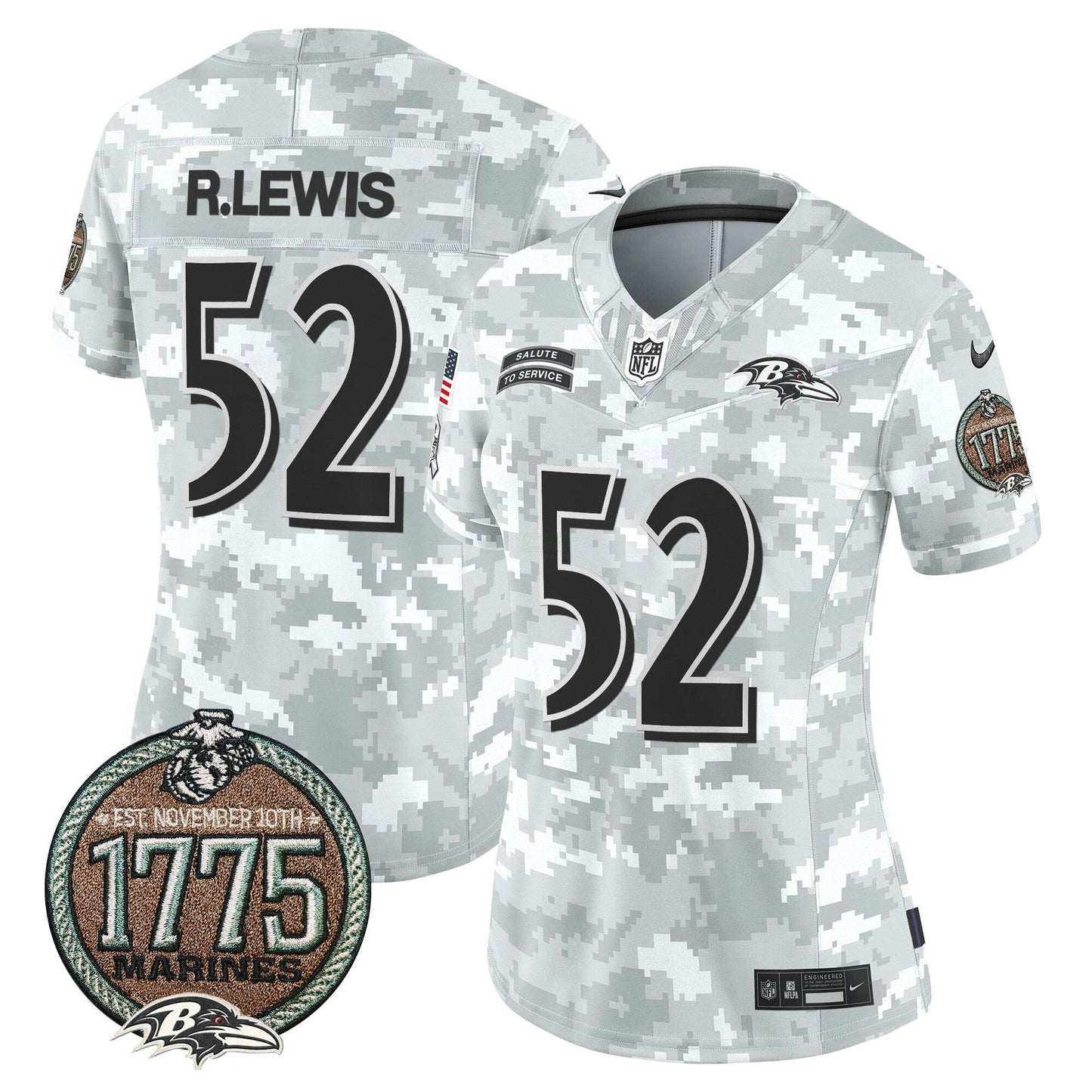 Camisa NFL Baltimore Ravens Women’s 2024 Salute to Service Establishment Year Patch Vapor Limited Jersey