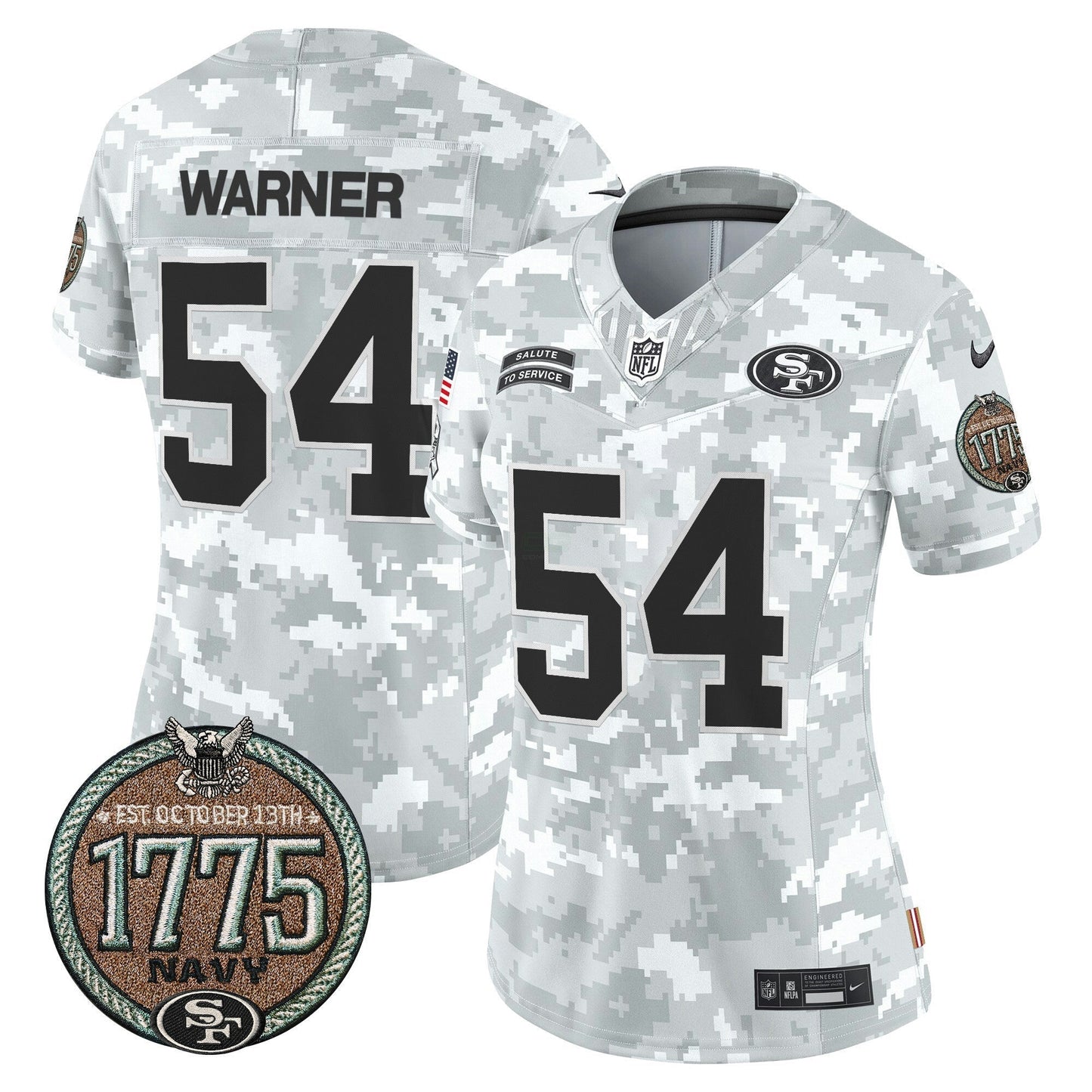 Camisa NFL San Francisco 49ers Women’s 2024 Salute to Service Establishment Year Patch Vapor Limited Jersey