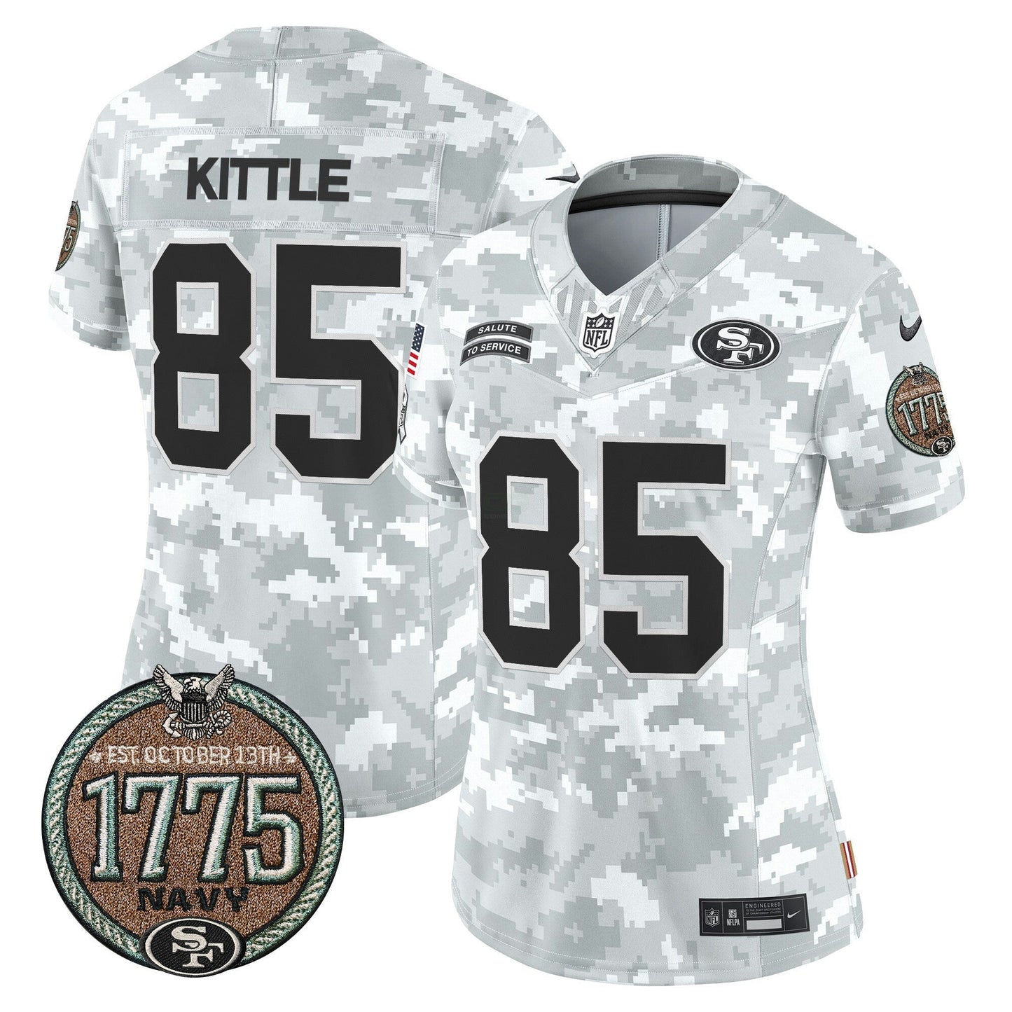 Camisa NFL San Francisco 49ers Women’s 2024 Salute to Service Establishment Year Patch Vapor Limited Jersey