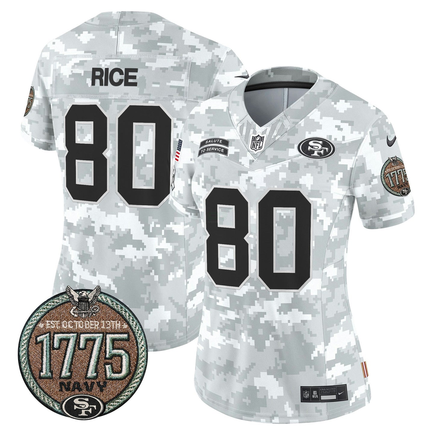 Camisa NFL San Francisco 49ers Women’s 2024 Salute to Service Establishment Year Patch Vapor Limited Jersey