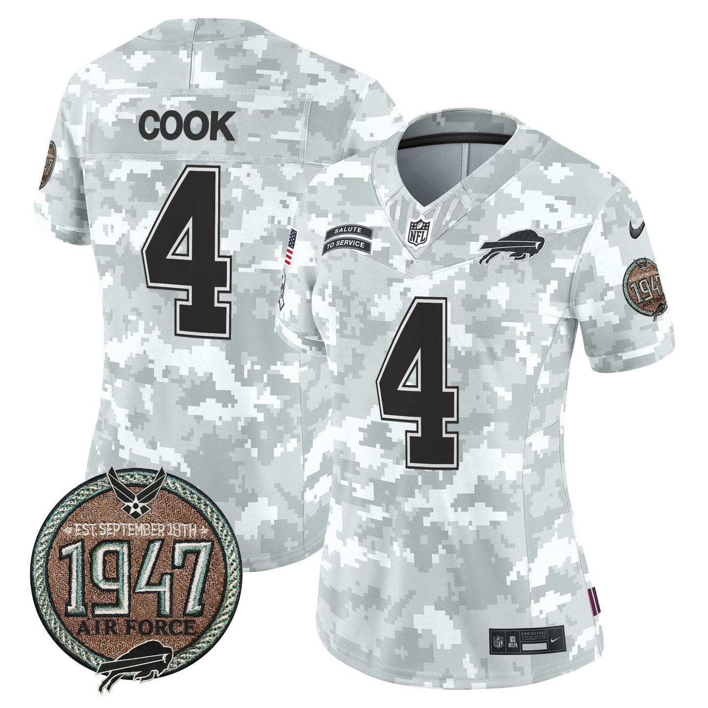 Camisa NFL Buffalo Bills Women’s 2024 Salute to Service Establishment Year Patch Vapor Limited Jersey