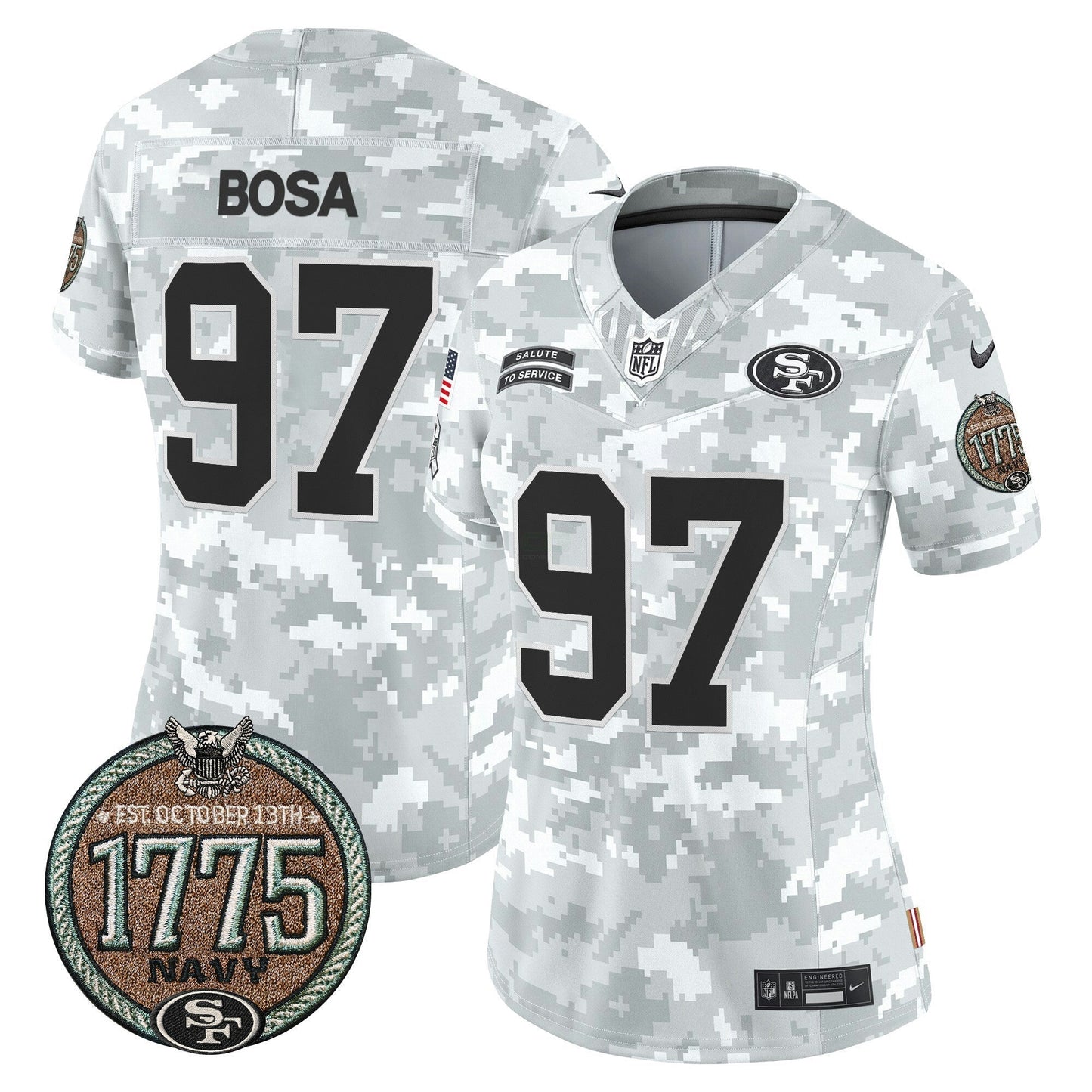 Camisa NFL San Francisco 49ers Women’s 2024 Salute to Service Establishment Year Patch Vapor Limited Jersey