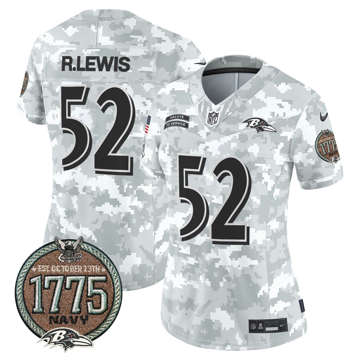Camisa NFL Baltimore Ravens Women’s 2024 Salute to Service Establishment Year Patch Vapor Limited Jersey