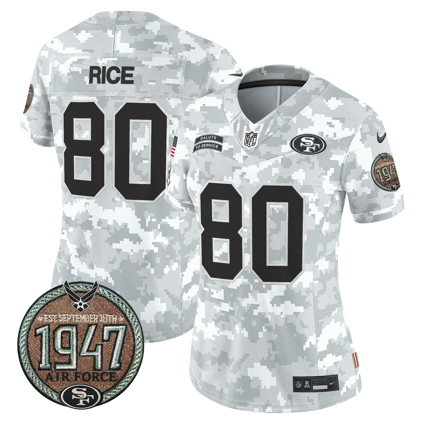 Camisa NFL San Francisco 49ers Women’s 2024 Salute to Service Establishment Year Patch Vapor Limited Jersey