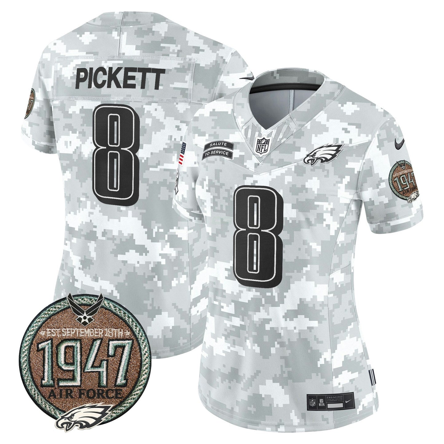 Camisa NFL Philadelphia Eagles Women’s 2024 Salute to Service Establishment Year Patch Vapor Limited Jersey