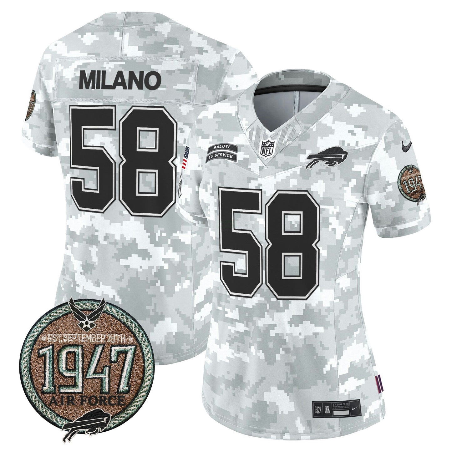 Camisa NFL Buffalo Bills Women’s 2024 Salute to Service Establishment Year Patch Vapor Limited Jersey
