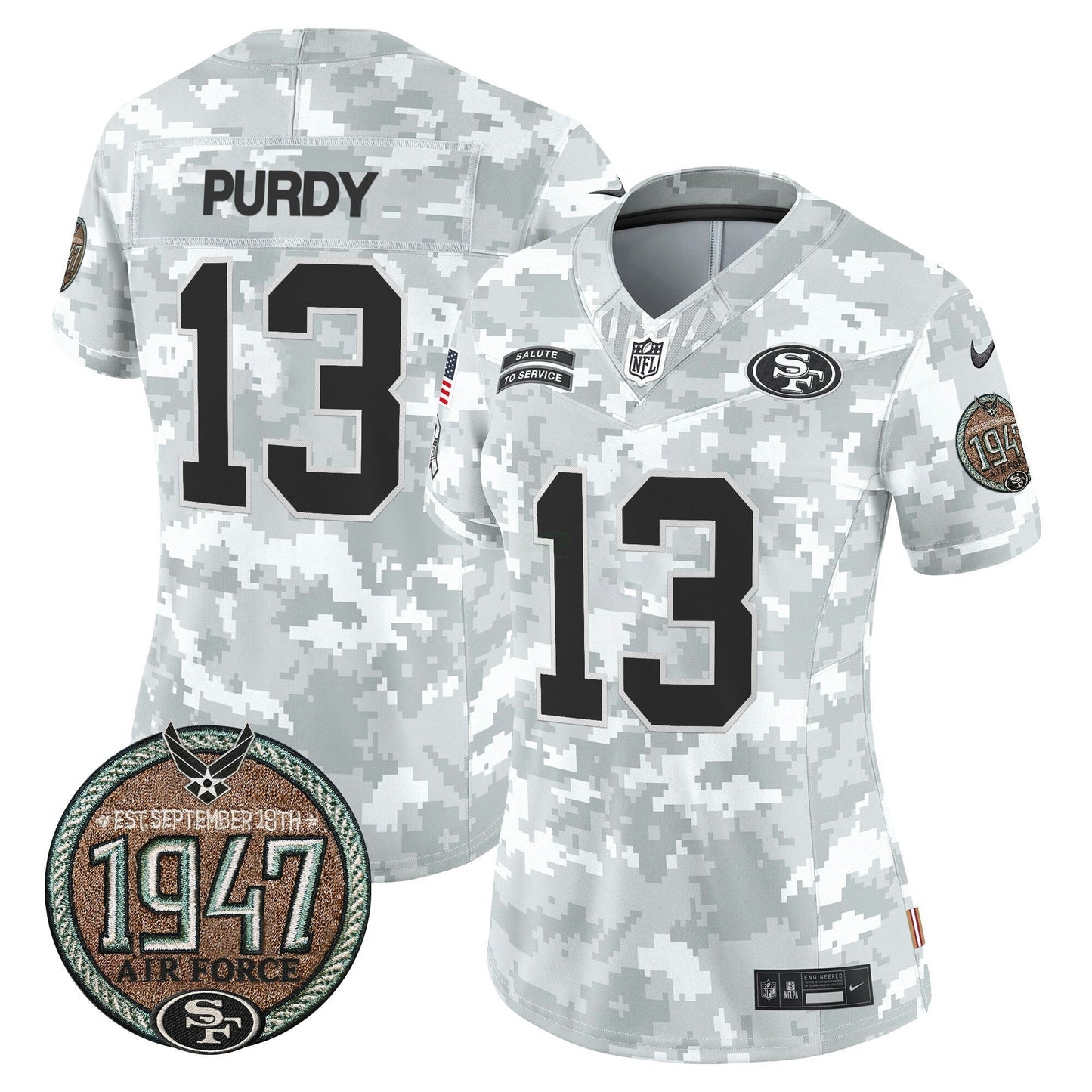 Camisa NFL San Francisco 49ers Women’s 2024 Salute to Service Establishment Year Patch Vapor Limited Jersey
