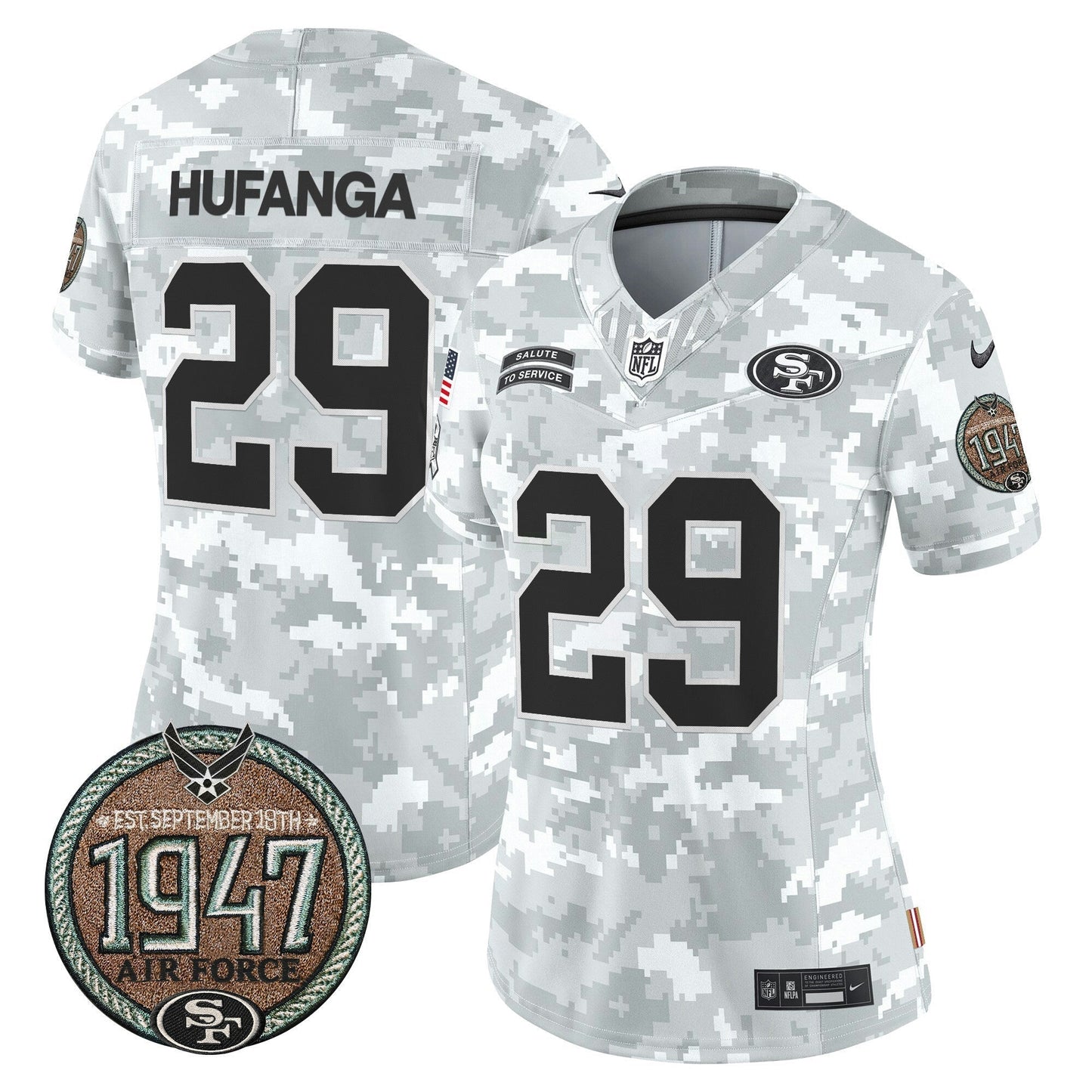 Camisa NFL San Francisco 49ers Women’s 2024 Salute to Service Establishment Year Patch Vapor Limited Jersey