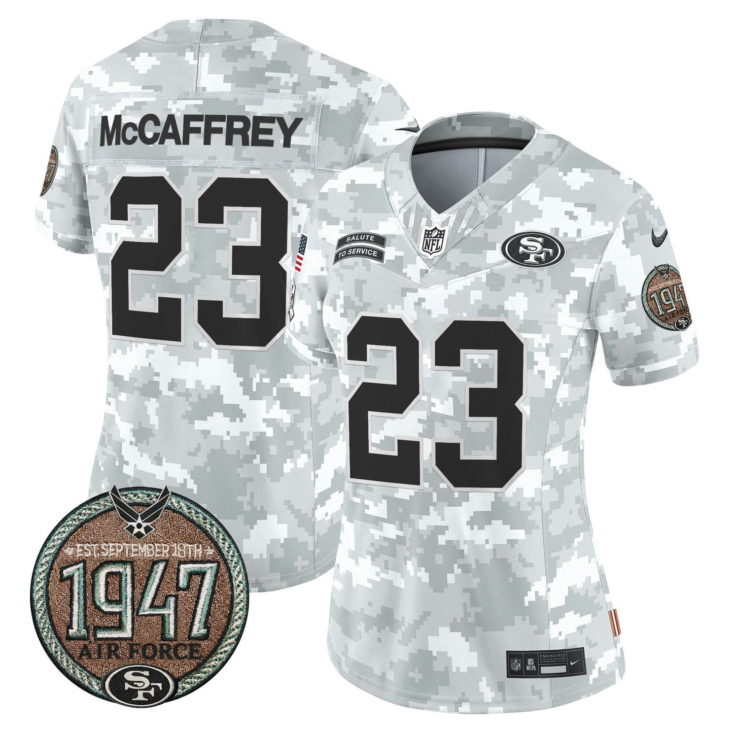 Camisa NFL San Francisco 49ers Women’s 2024 Salute to Service Establishment Year Patch Vapor Limited Jersey
