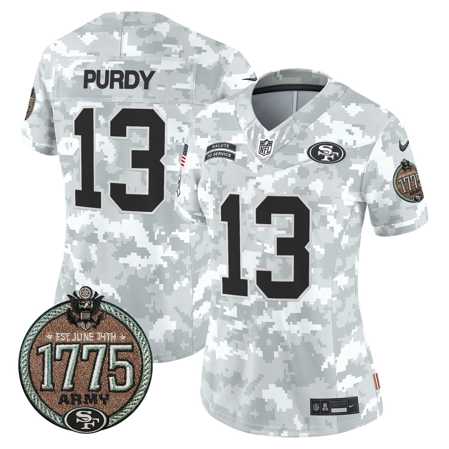 Camisa NFL San Francisco 49ers Women’s 2024 Salute to Service Establishment Year Patch Vapor Limited Jersey
