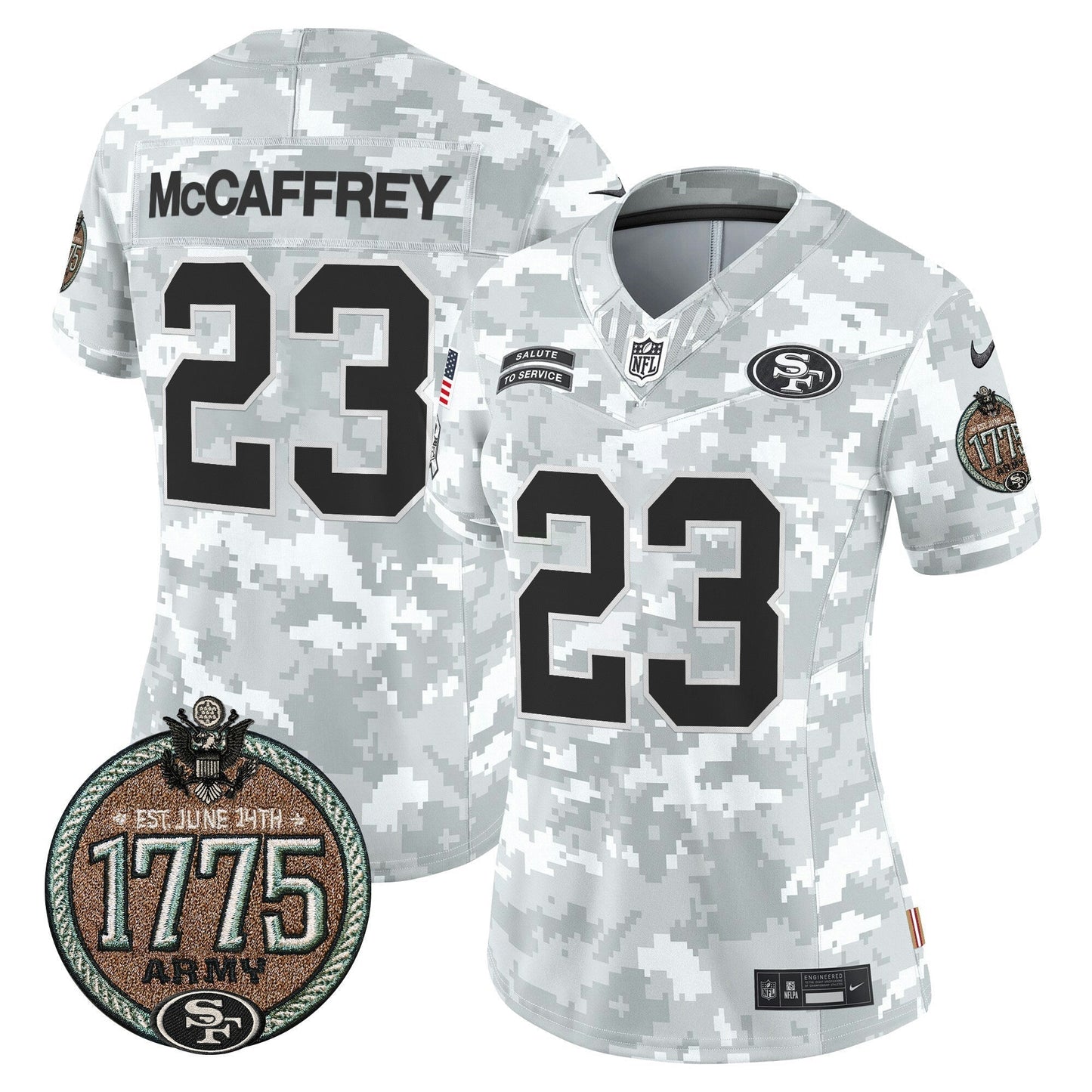 Camisa NFL San Francisco 49ers Women’s 2024 Salute to Service Establishment Year Patch Vapor Limited Jersey