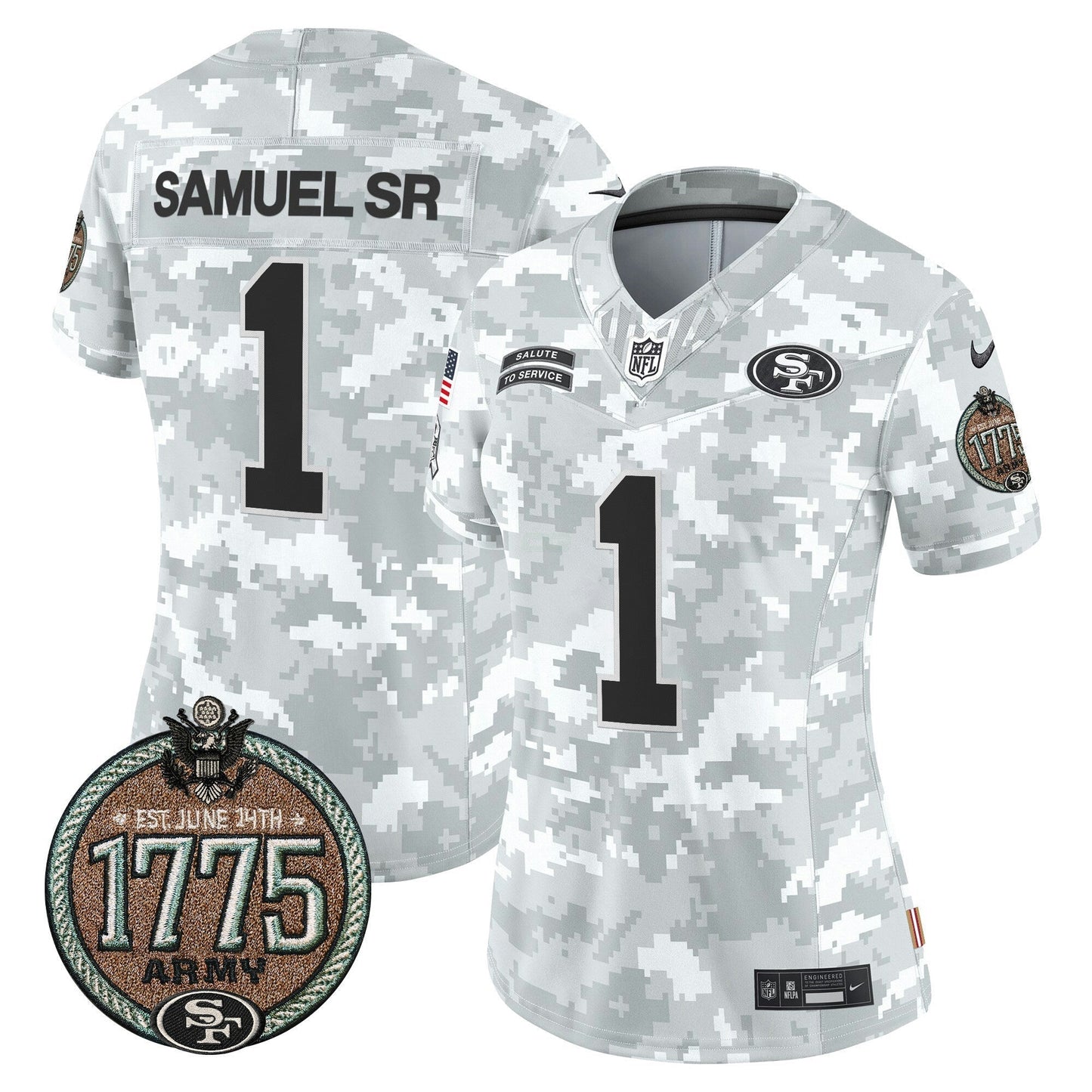 Camisa NFL San Francisco 49ers Women’s 2024 Salute to Service Establishment Year Patch Vapor Limited Jersey