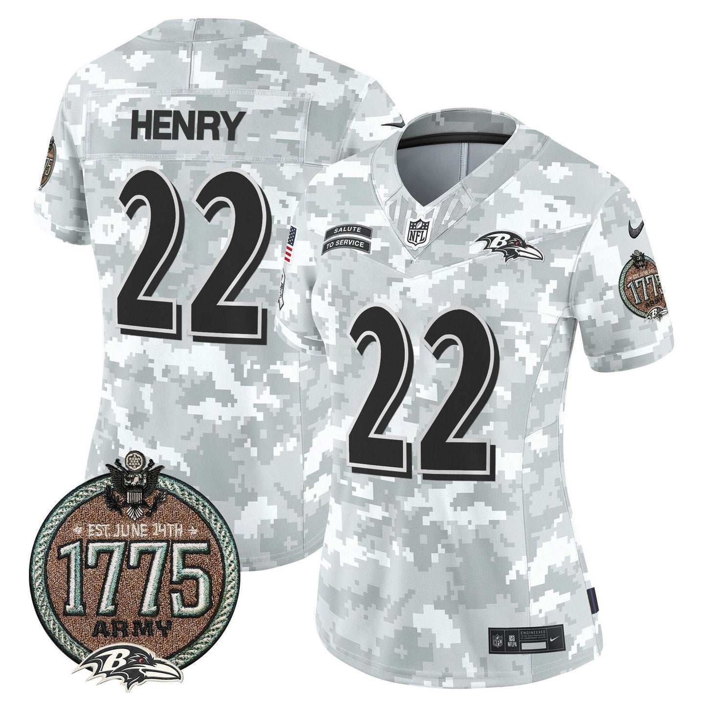 Camisa NFL Baltimore Ravens Women’s 2024 Salute to Service Establishment Year Patch Vapor Limited Jersey
