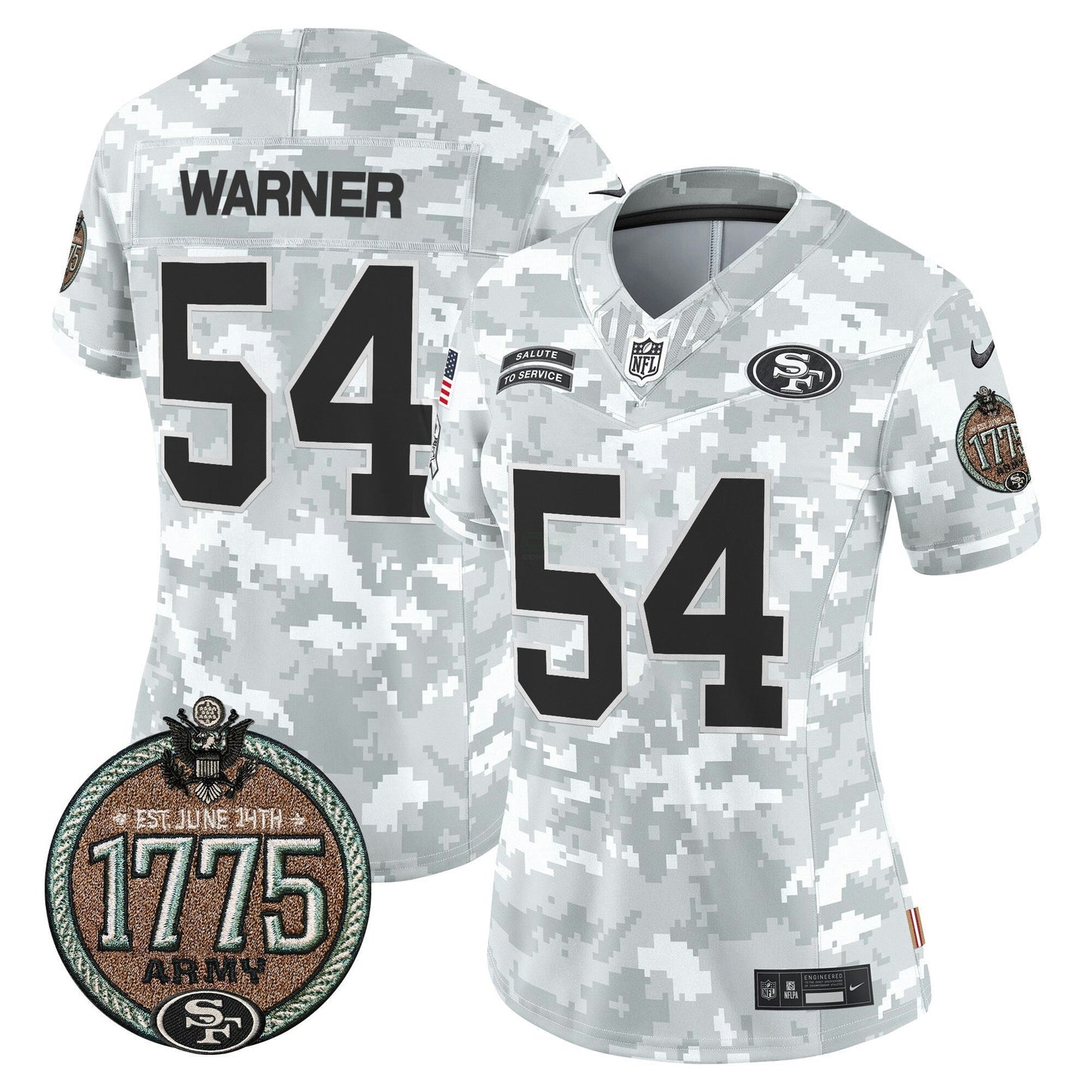 Camisa NFL San Francisco 49ers Women’s 2024 Salute to Service Establishment Year Patch Vapor Limited Jersey