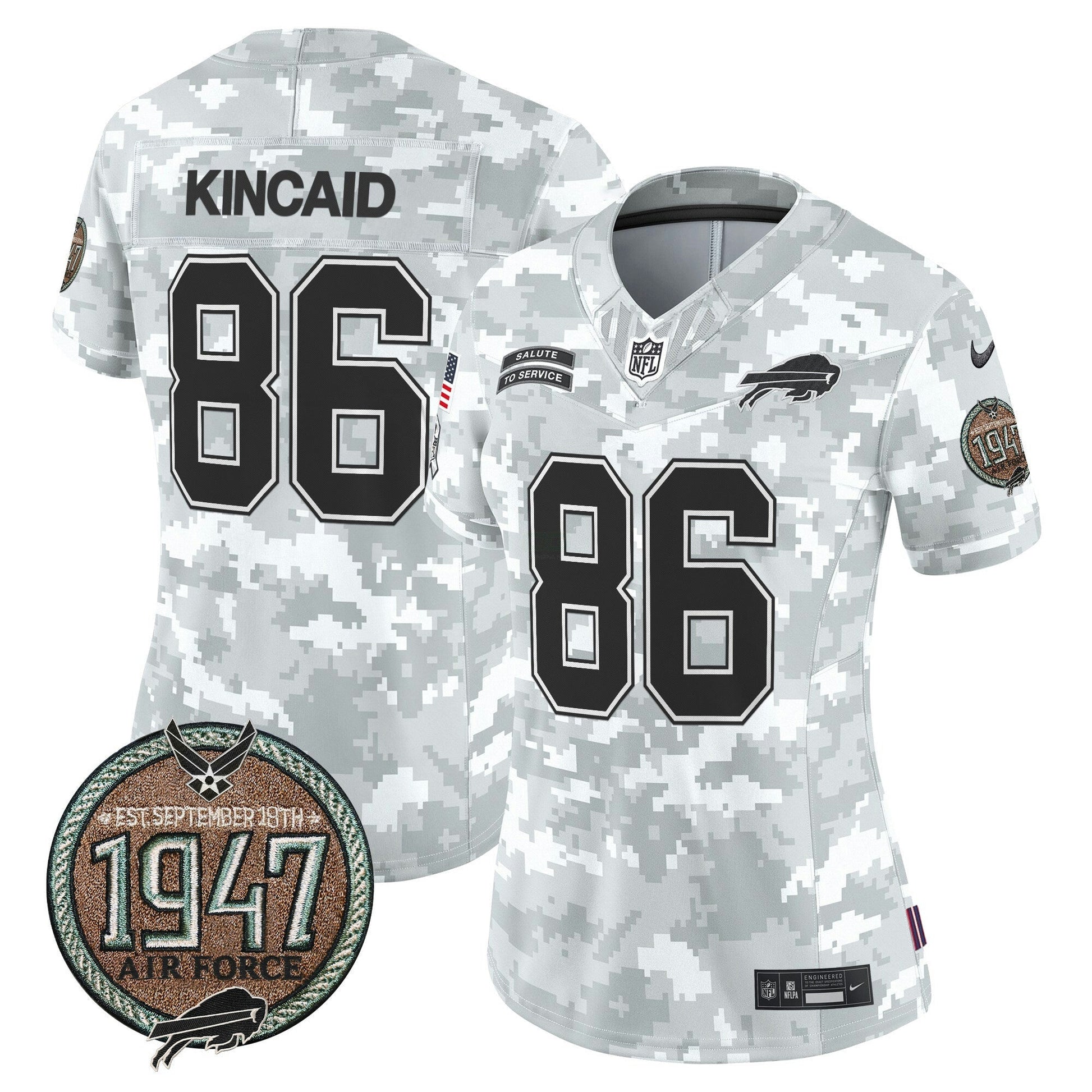 Camisa NFL Buffalo Bills Women’s 2024 Salute to Service Establishment Year Patch Vapor Limited Jersey