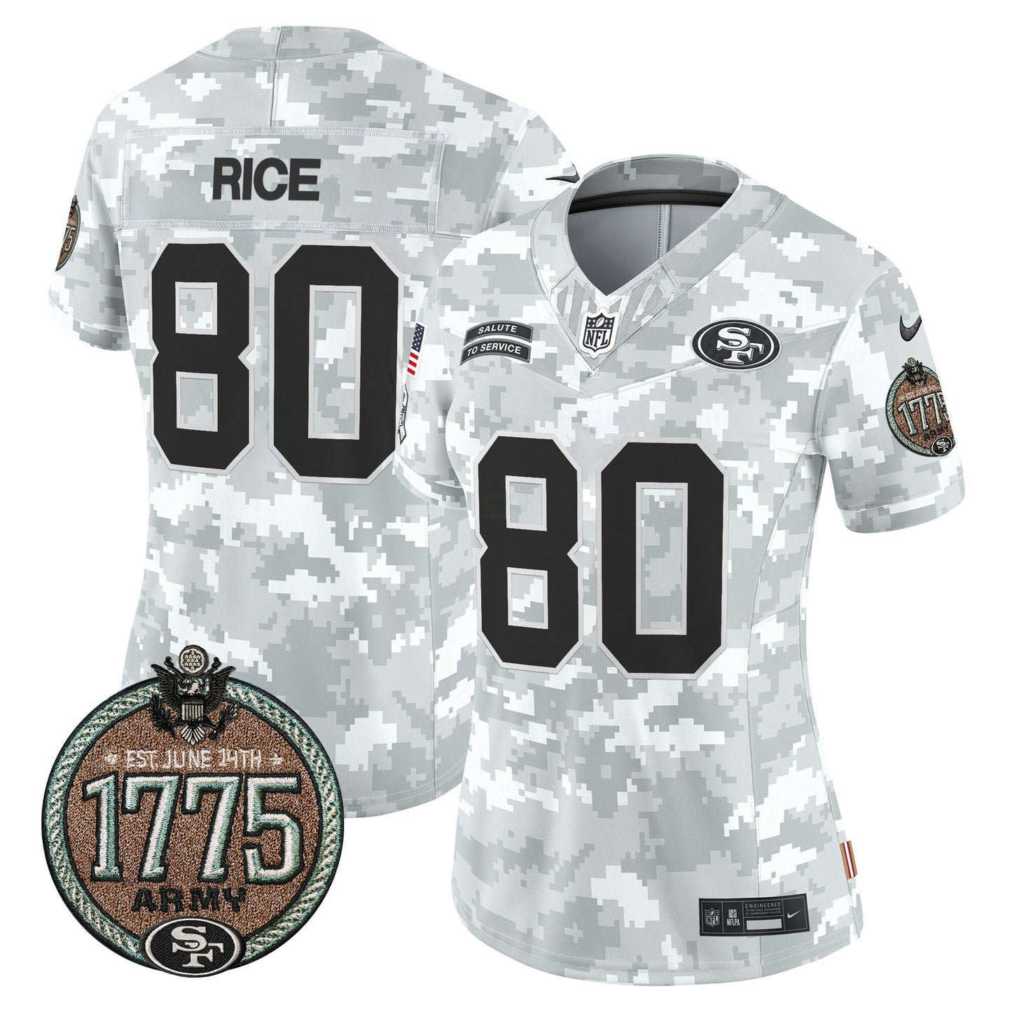 Camisa NFL San Francisco 49ers Women’s 2024 Salute to Service Establishment Year Patch Vapor Limited Jersey