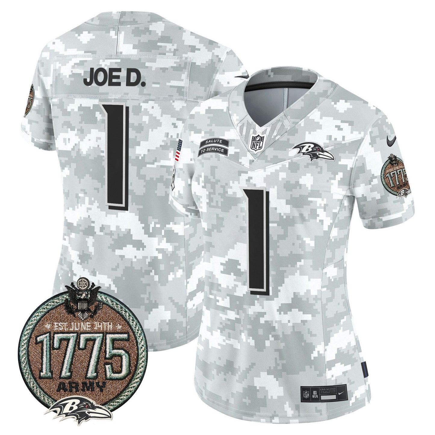 Camisa NFL Baltimore Ravens Women’s 2024 Salute to Service Establishment Year Patch Vapor Limited Jersey