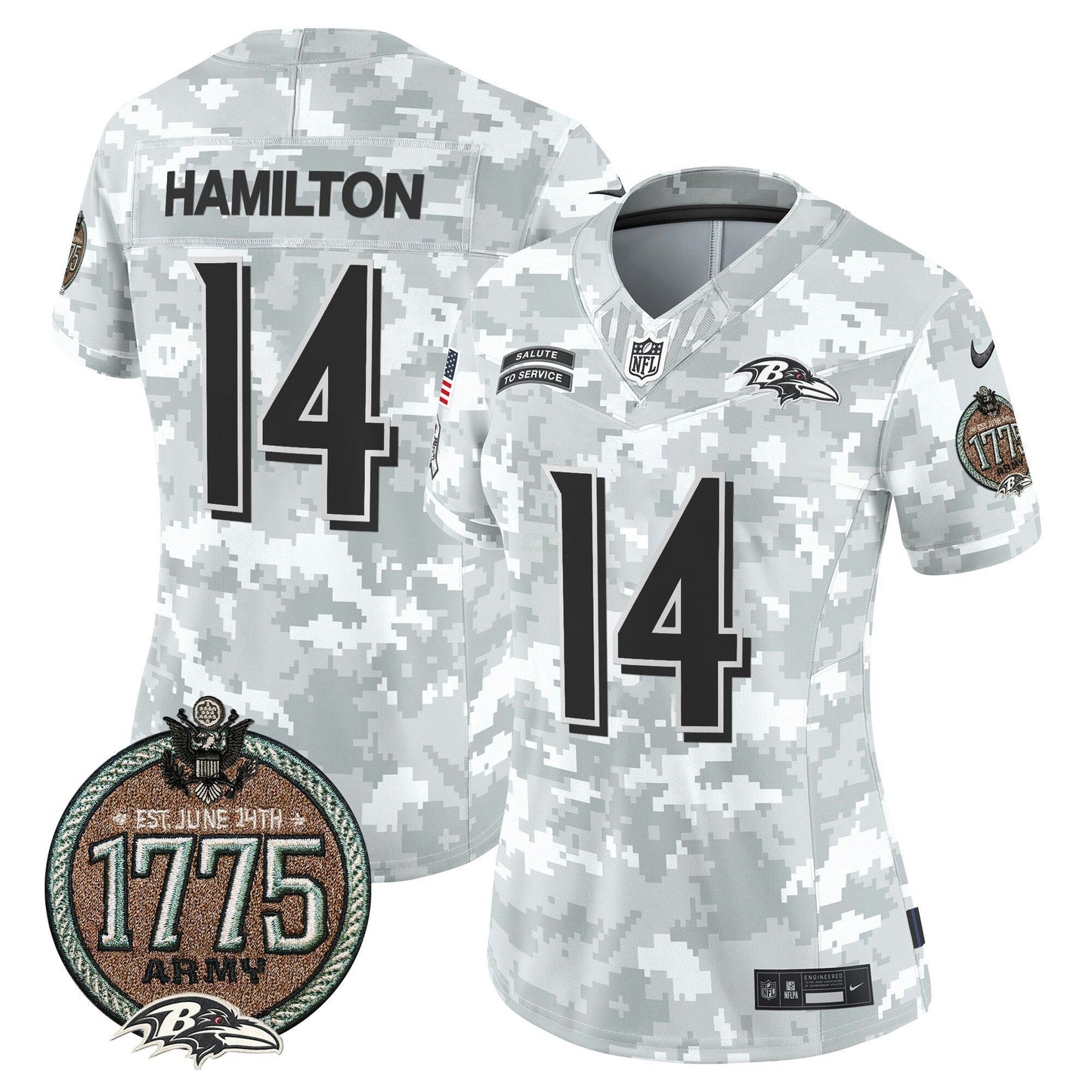 Camisa NFL Baltimore Ravens Women’s 2024 Salute to Service Establishment Year Patch Vapor Limited Jersey