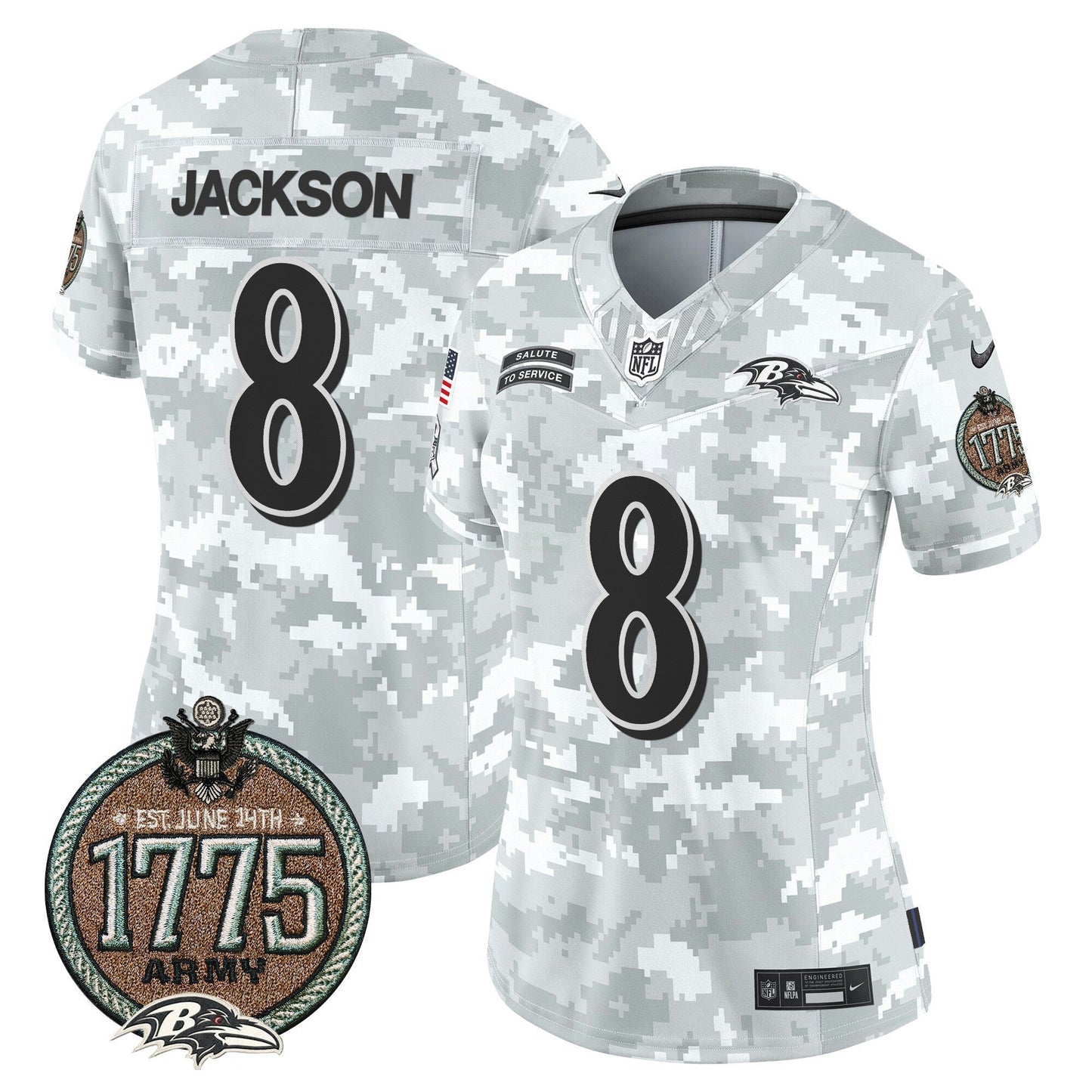 Camisa NFL Baltimore Ravens Women’s 2024 Salute to Service Establishment Year Patch Vapor Limited Jersey