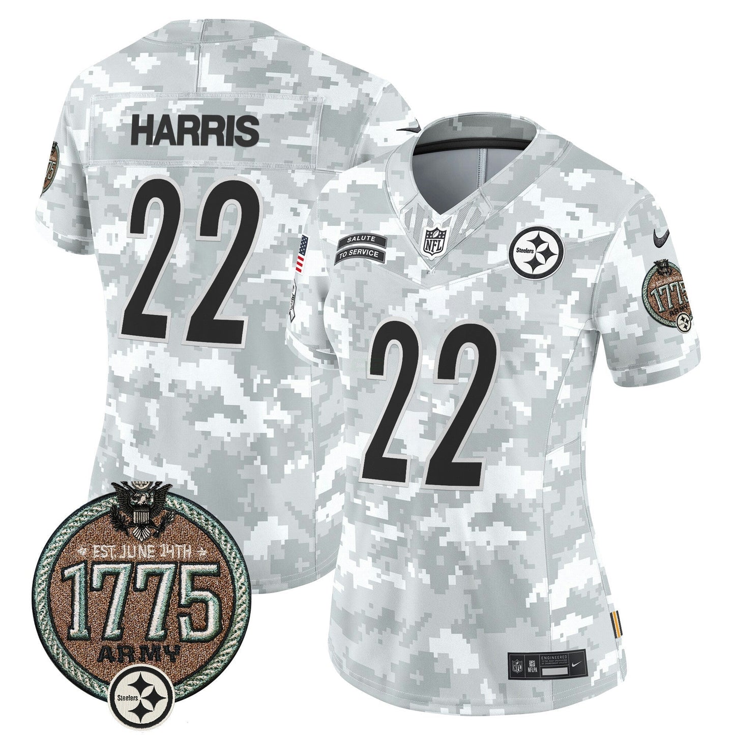 Camisa NFL Pittsburgh Steelers Women’s 2024 Salute to Service Establishment Year Patch Vapor Limited Jersey