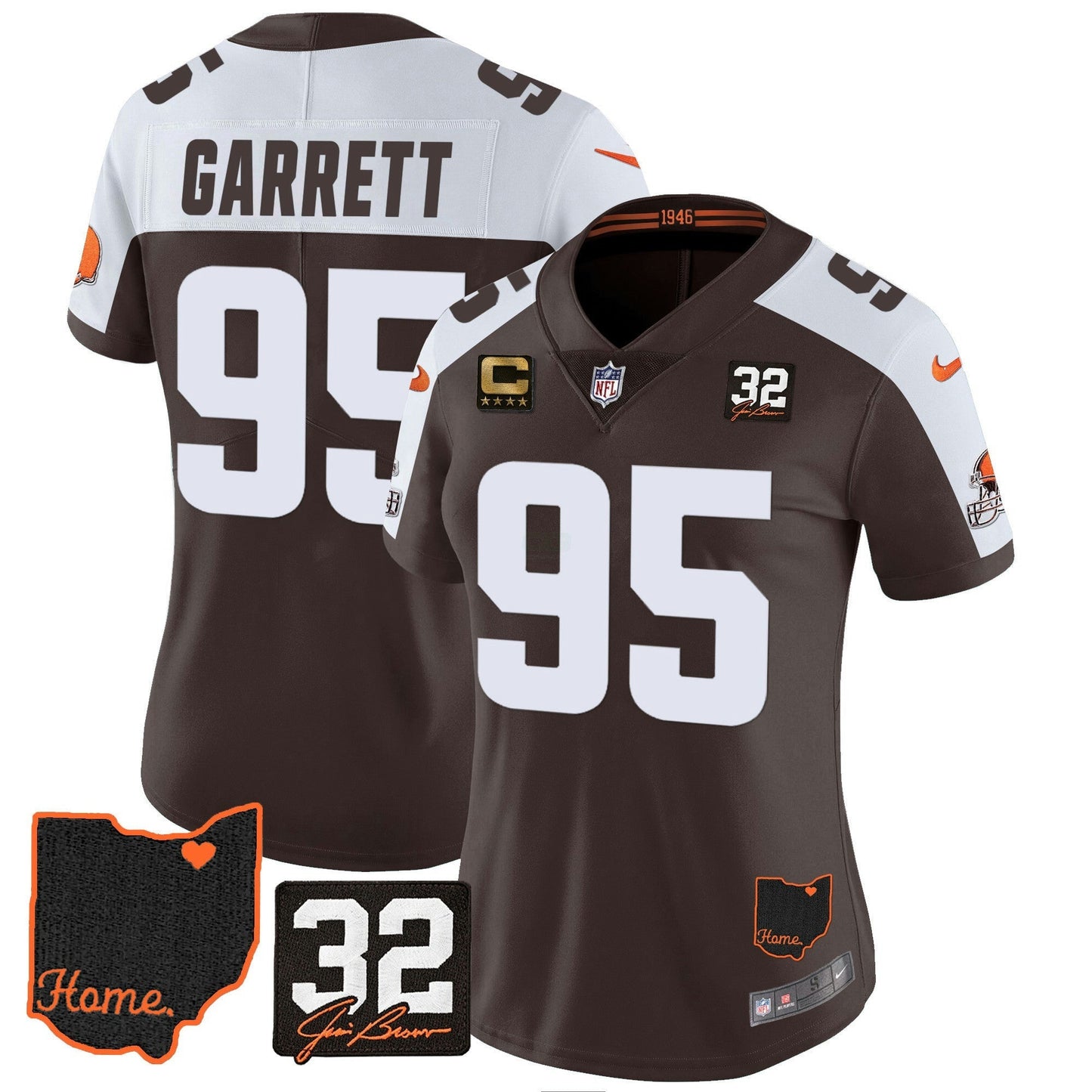 Camisa NFL Women’s #32 Jim Brown Memorial & Home Patch Jersey V3