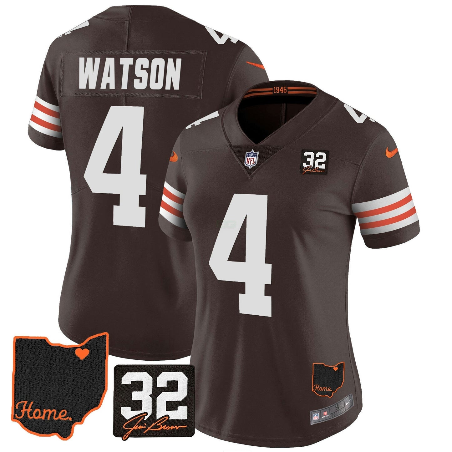 Camisa NFL Women’s #32 Jim Brown Memorial & Home Patch Jersey V3