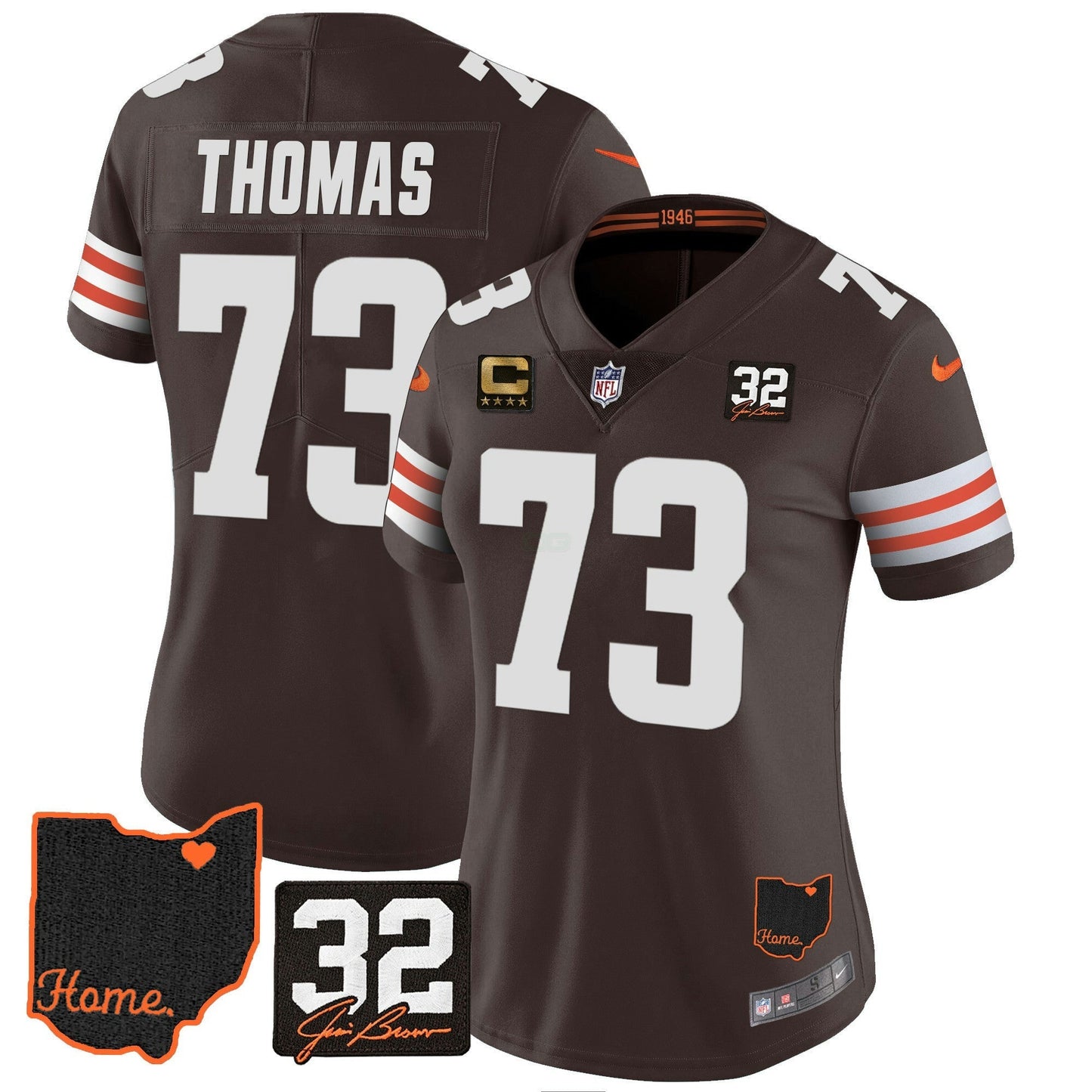 Camisa NFL Women’s #32 Jim Brown Memorial & Home Patch Jersey V3