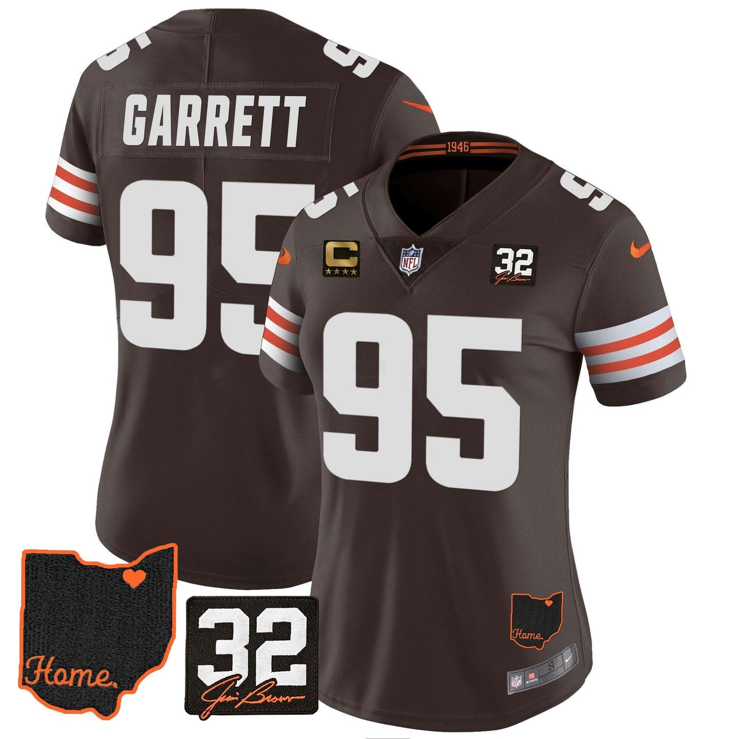 Camisa NFL Women’s #32 Jim Brown Memorial & Home Patch Jersey V3
