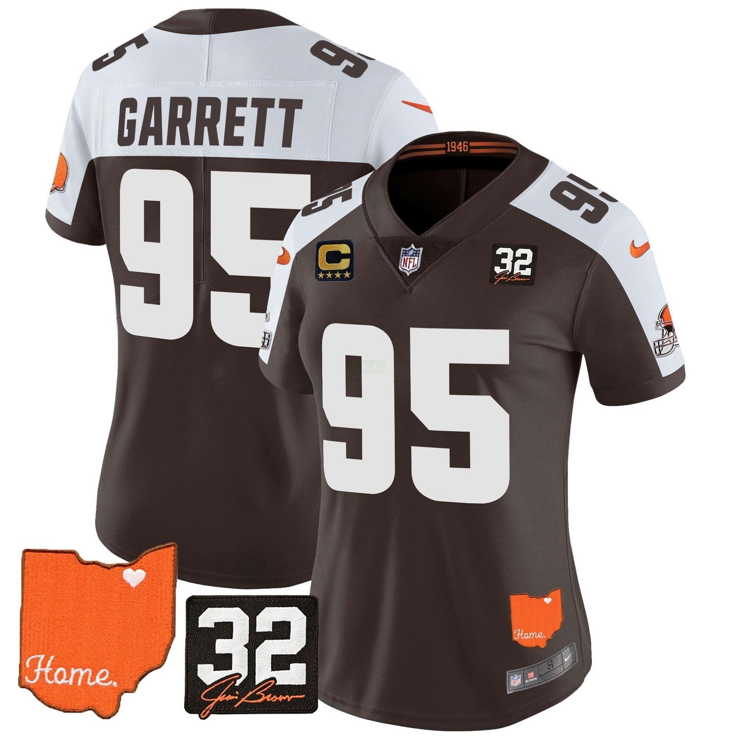 Camisa NFL Women’s #32 Jim Brown Memorial & Home Patch Vapor Limited Jersey