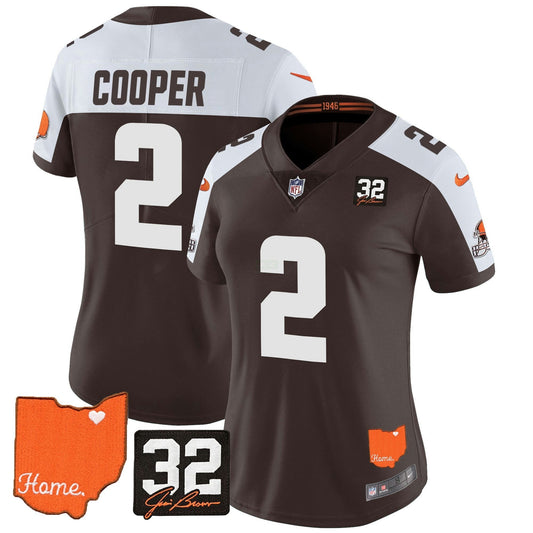 Camisa NFL Women’s #32 Jim Brown Memorial & Home Patch Vapor Limited Jersey