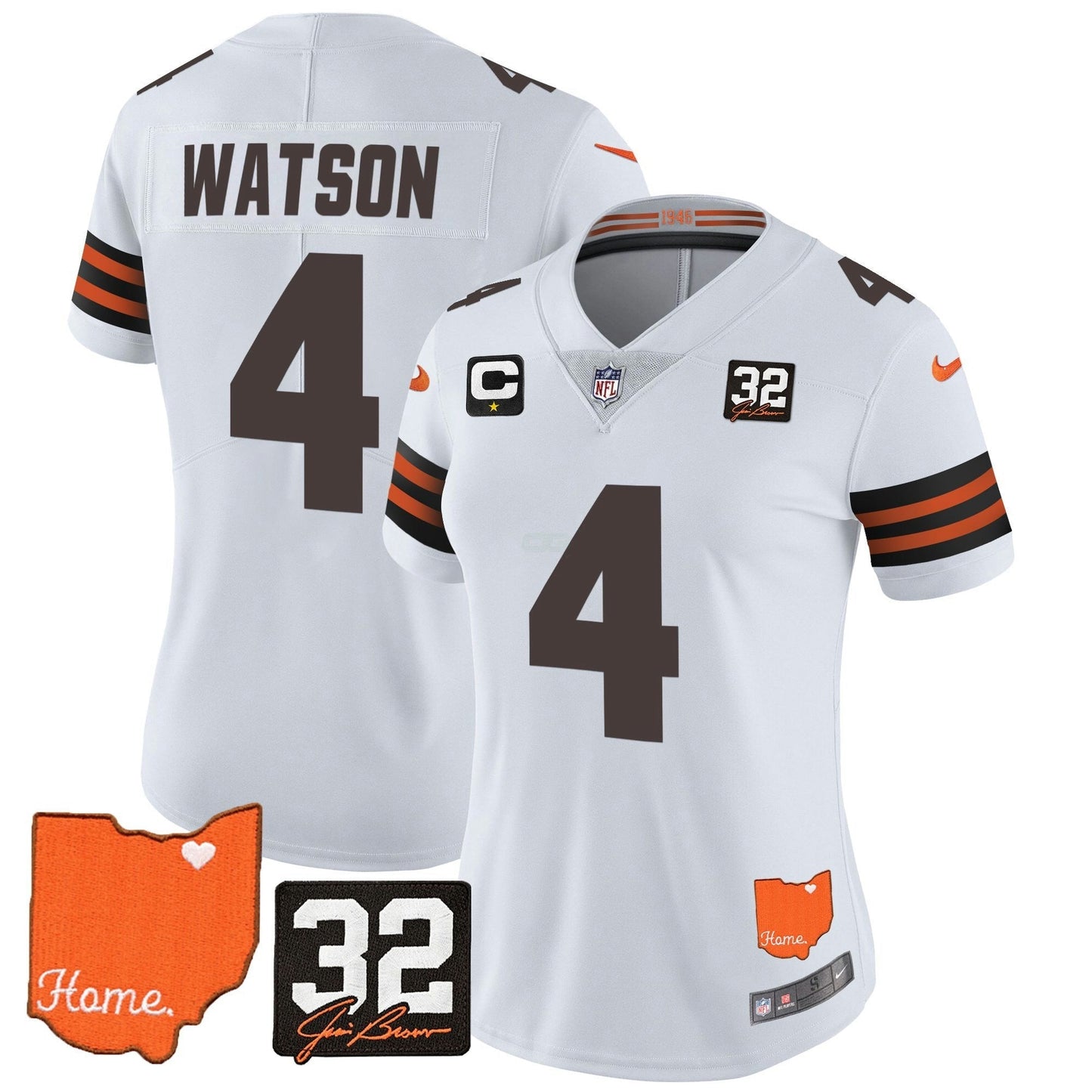 Camisa NFL Women’s #32 Jim Brown Memorial & Home Patch Vapor Limited Jersey