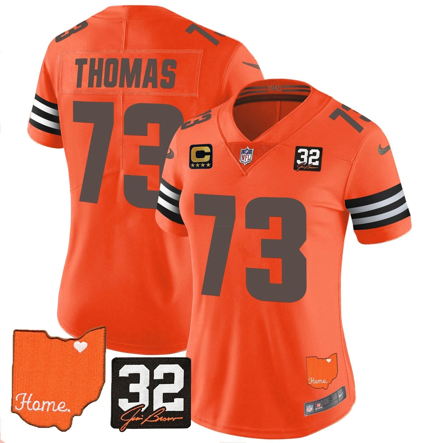 Camisa NFL Women’s #32 Jim Brown Memorial & Home Patch Vapor Limited Jersey